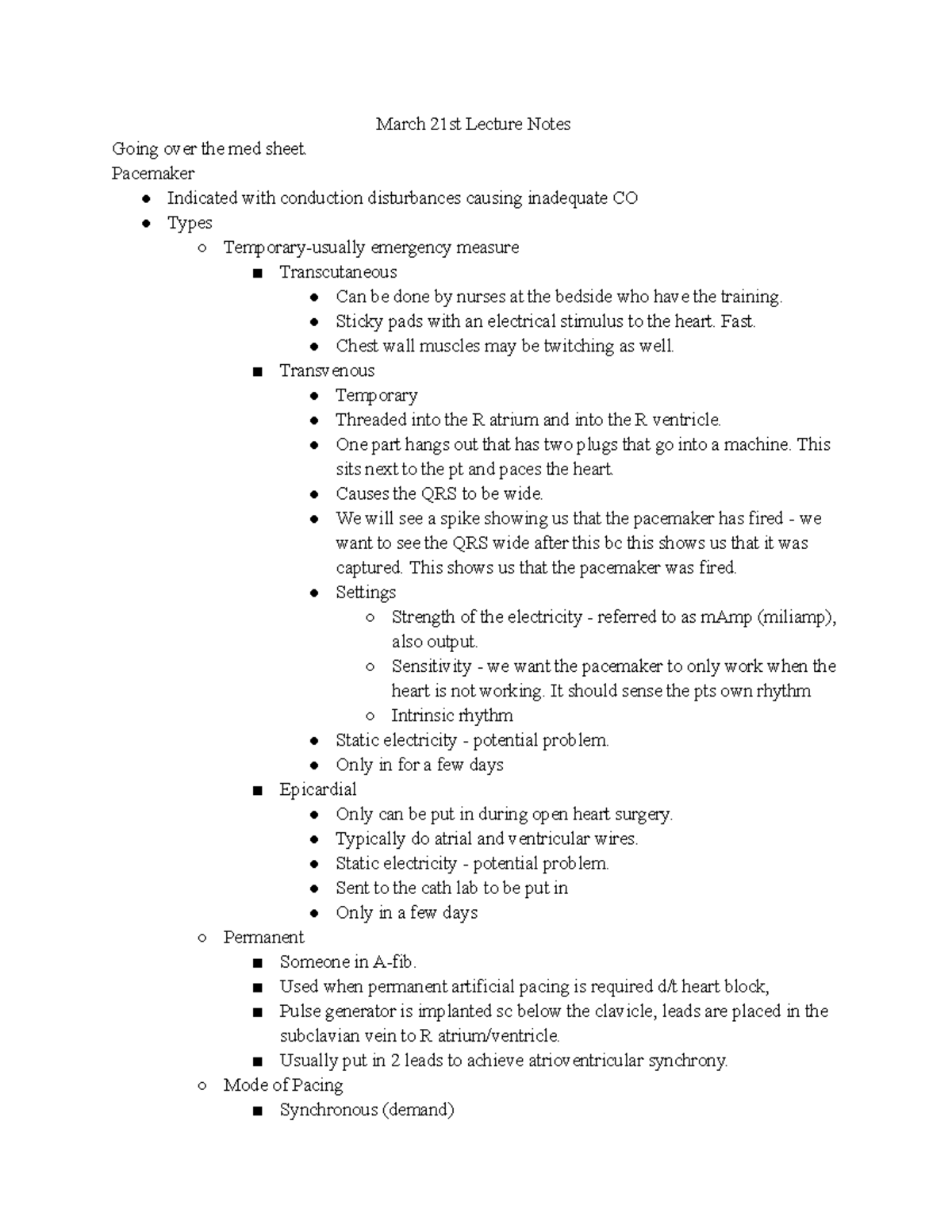 March 21st Lecture Notes - March 21st Lecture Notes Going over the med ...