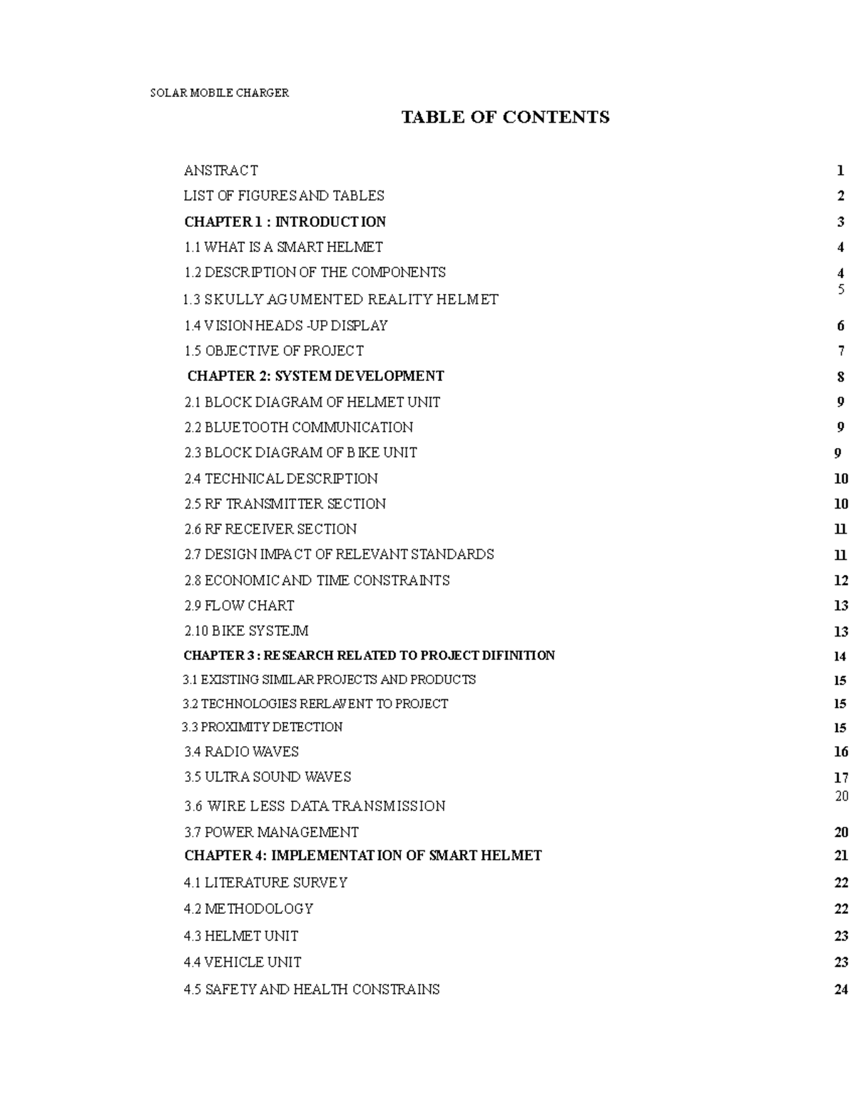 Naveen seminar document SOLAR MOBILE CHARGER ANSTRACT TABLE OF