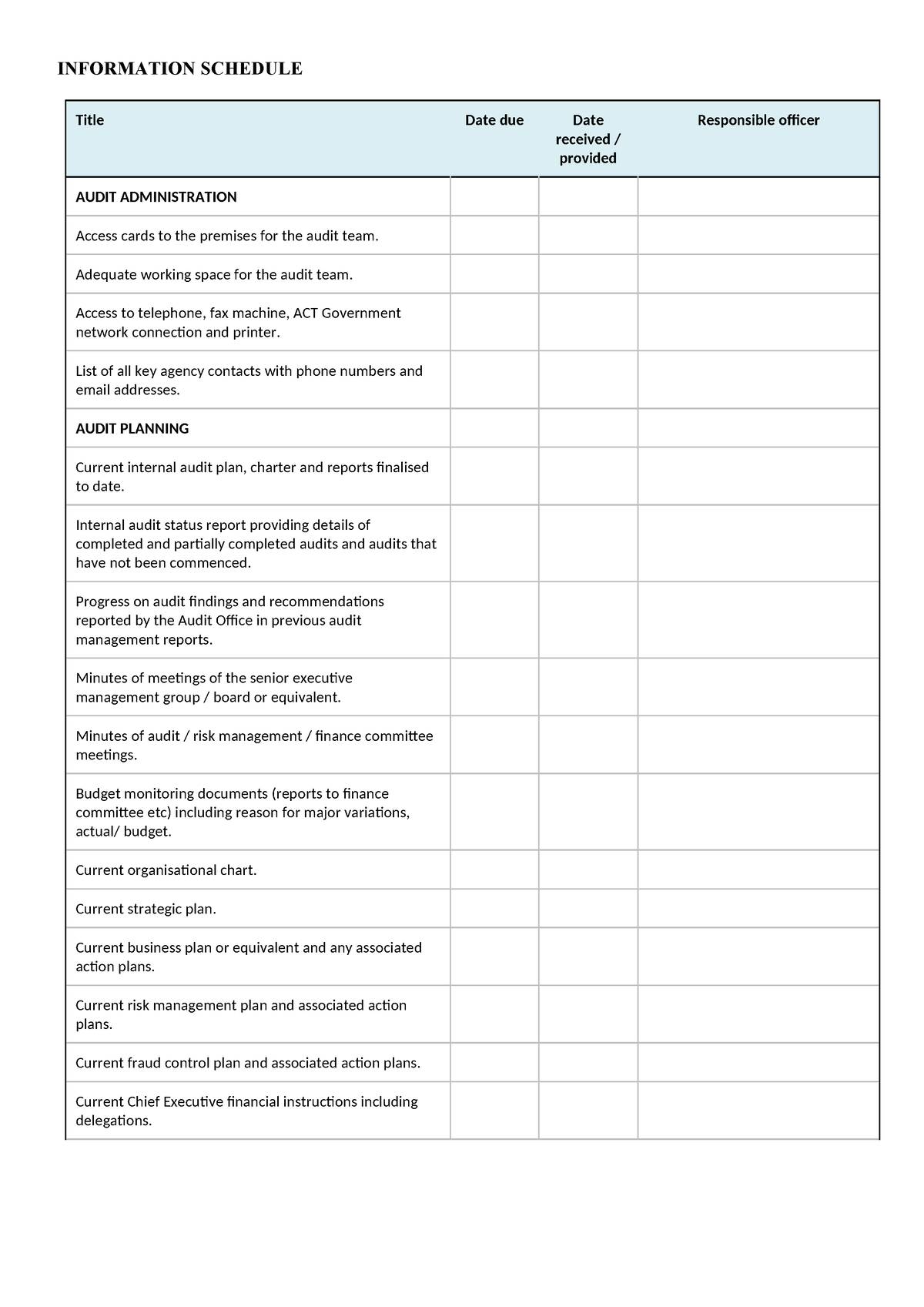 Information-Schedule - Title Date due Date received / provided ...