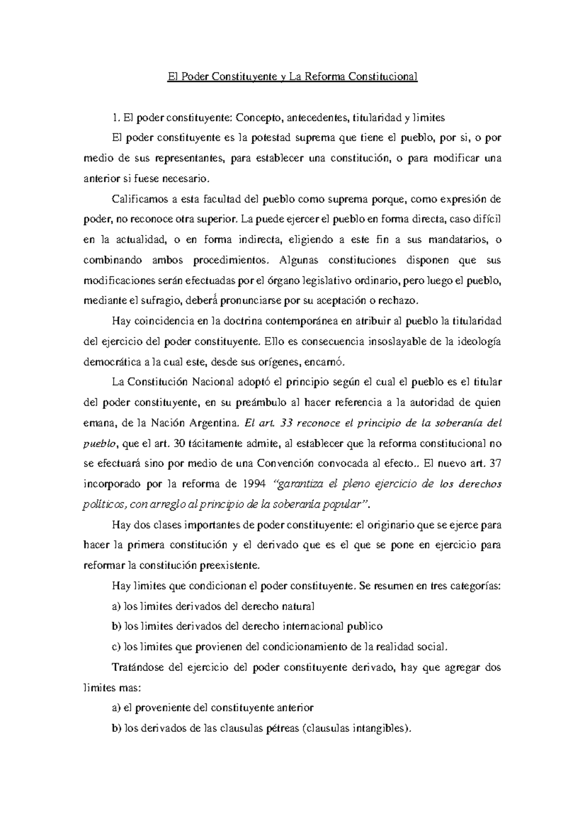El Poder Constituyente y La Reforma Constitucional- Clase 3 - El Poder ...