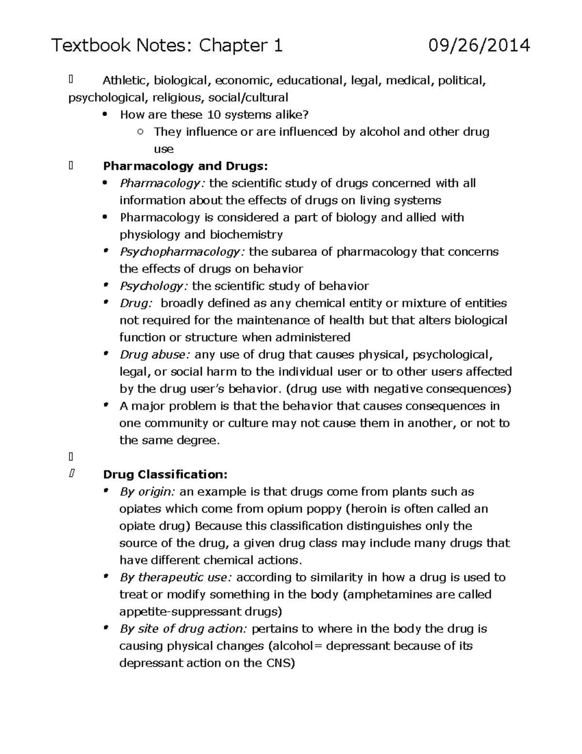 Drugs and Behavior Textbook Notes - Textbook Notes: Chapter 1 09/26 ...