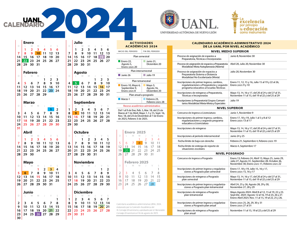 Calendario academico uanl 2024 CALENDARIO ACADÉMICOADMINISTRATIVO