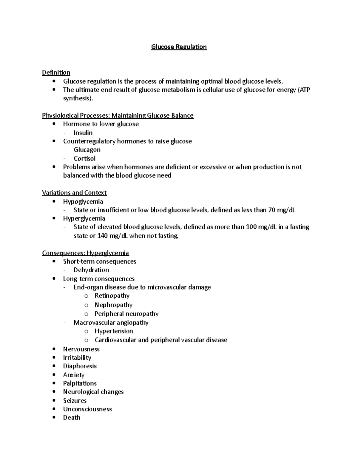 Glucose Regulation lecture notes Glucose Regulation Definition