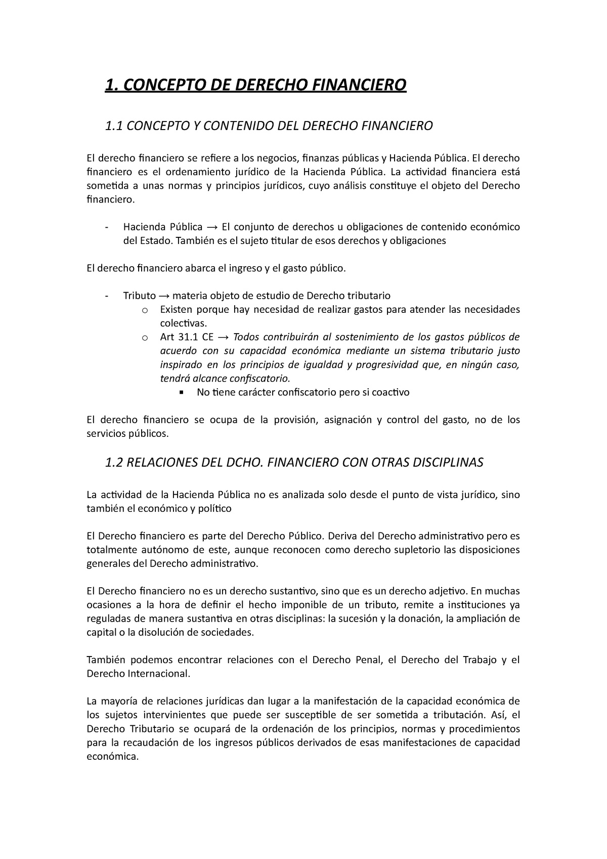 Financiero 1º Semana - Apuntes 1 - 1. CONCEPTO DE DERECHO FINANCIERO 1 ...