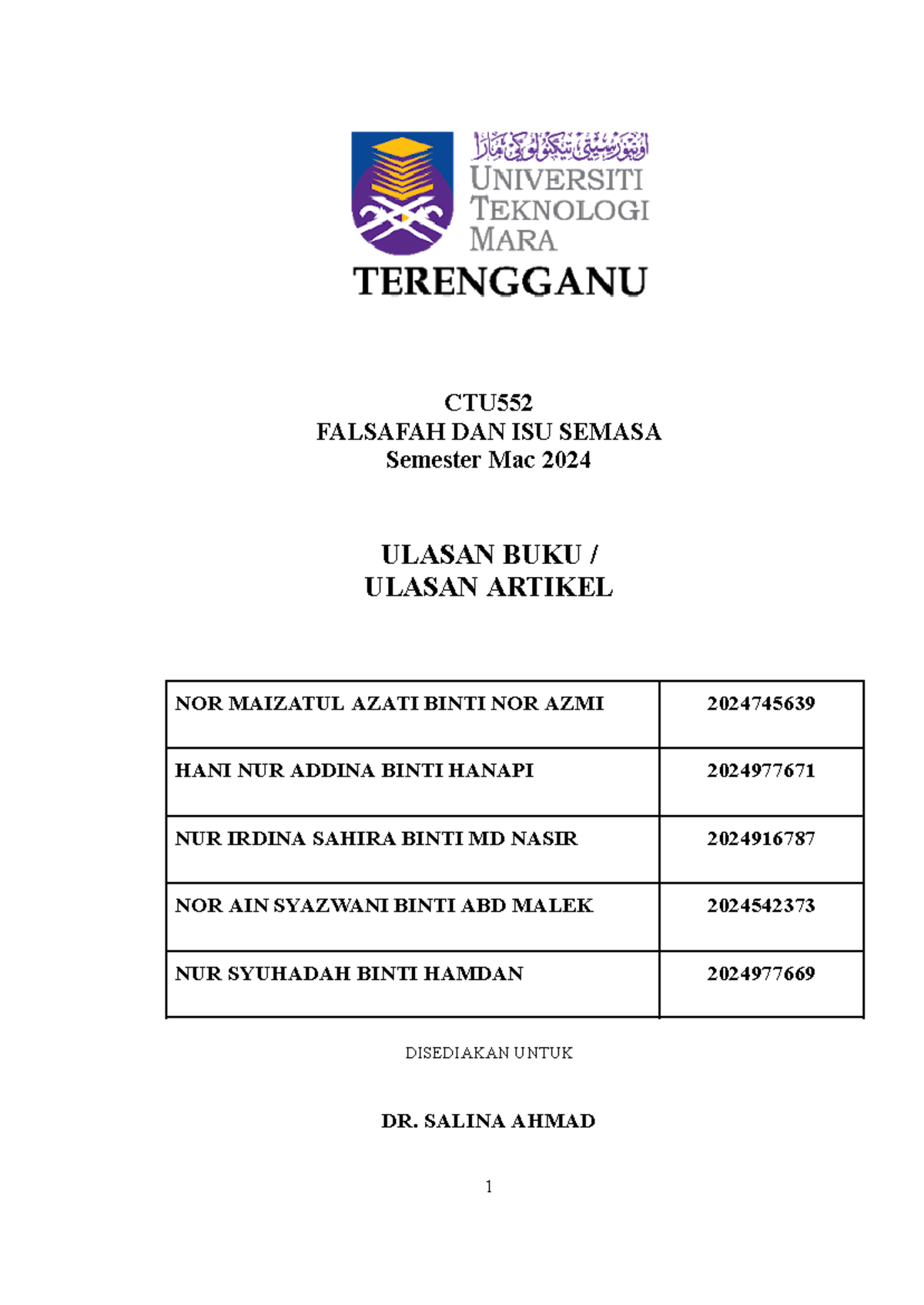 Ctu552 Ulasan Artikel Ctu Falsafah Dan Isu Semasa Semester Mac 2024