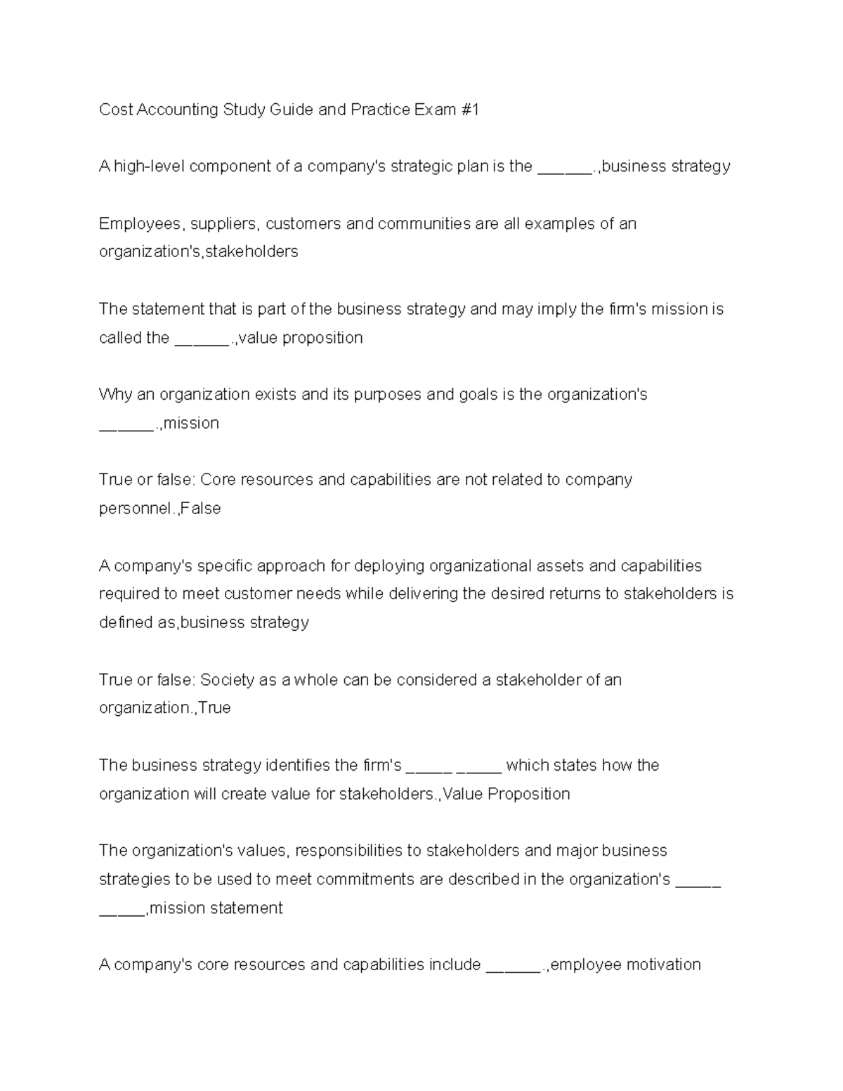 Cost Accounting Study Guide and Practice Exam - ,business strategy ...
