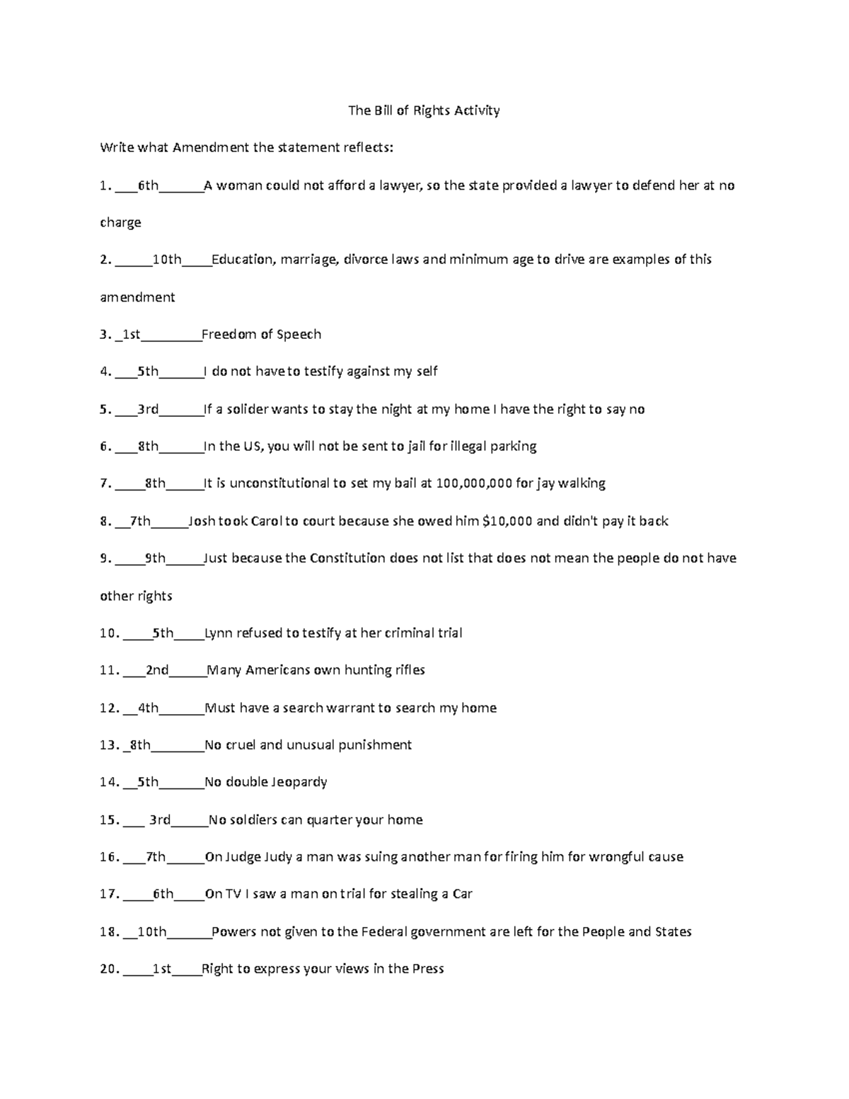 Copy of 2019 BOR Short Examples Activity Revised - The Bill of Rights ...