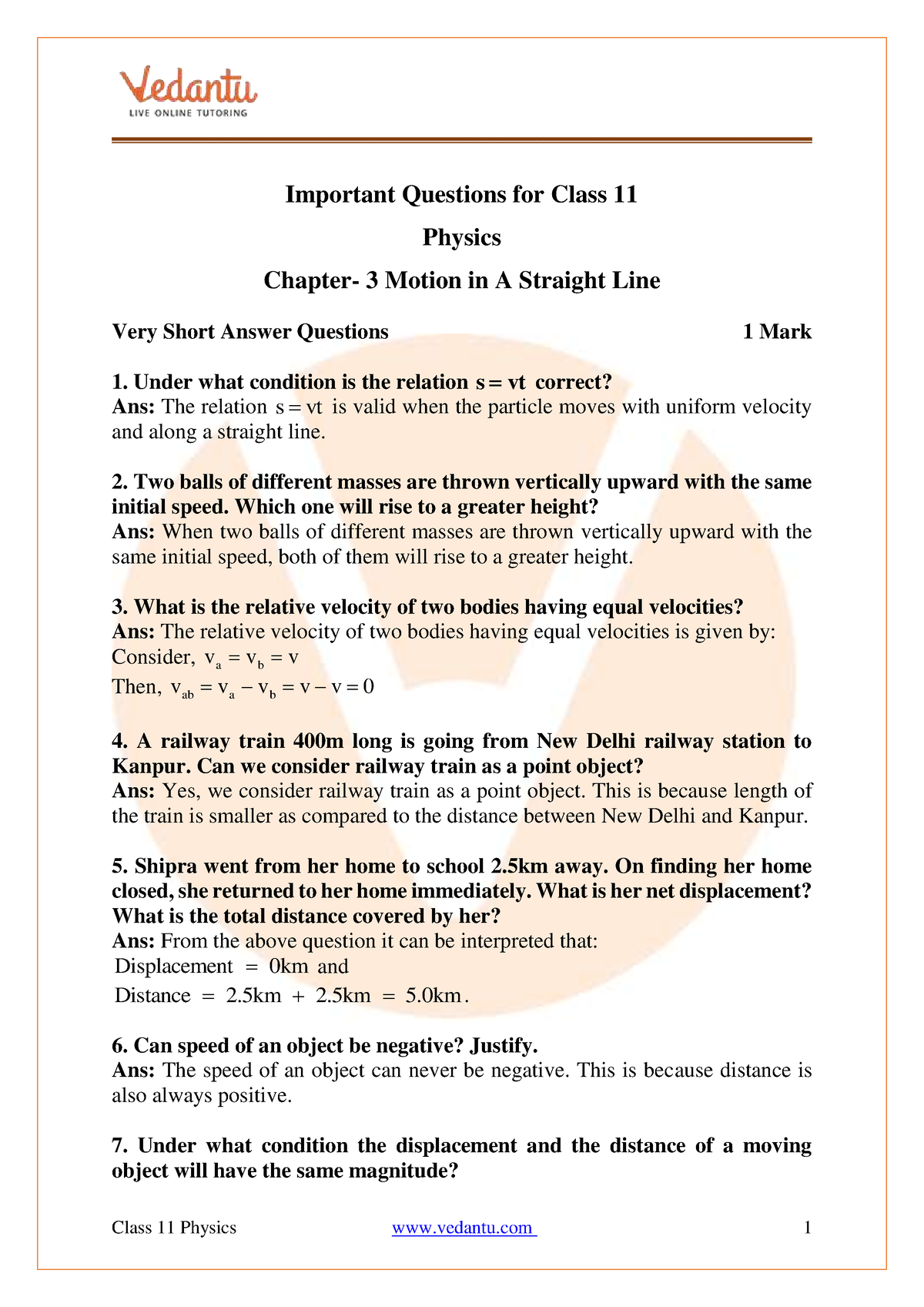 case study based questions class 11 physics chapter 3