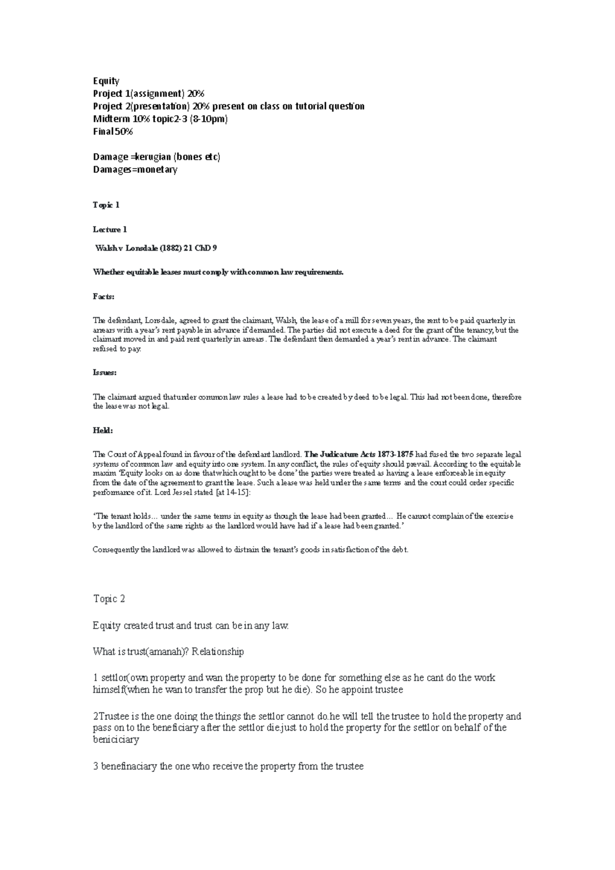 Equity Notes - EquityProject 1(assignment) 20% Project 2(presentation ...