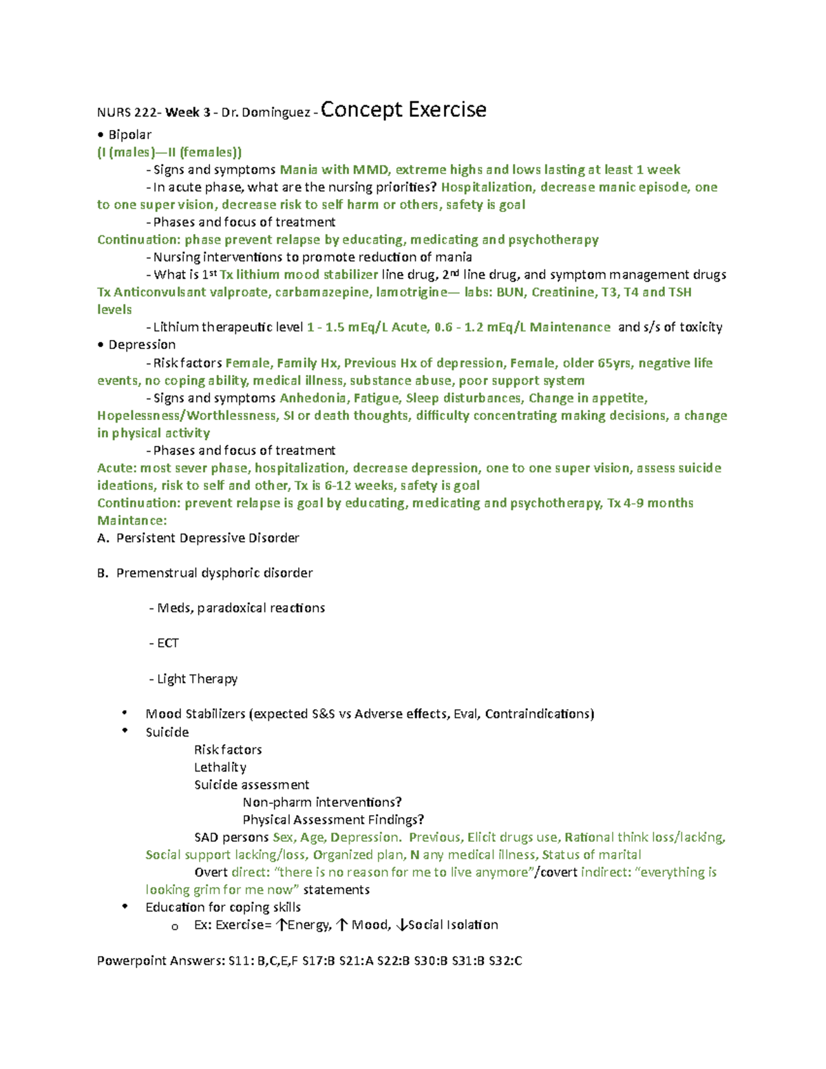 Concept Exercise W3 Menal Health - NURS 222 - WCU - Studocu