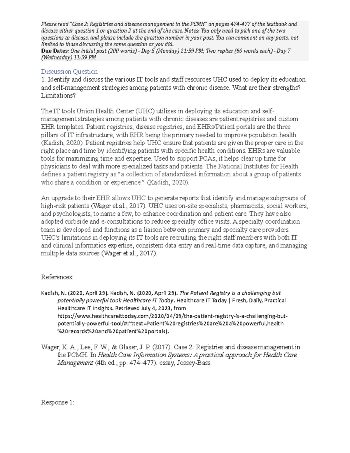 Discussion 2 INFS Please read "Case 2 Registries and disease