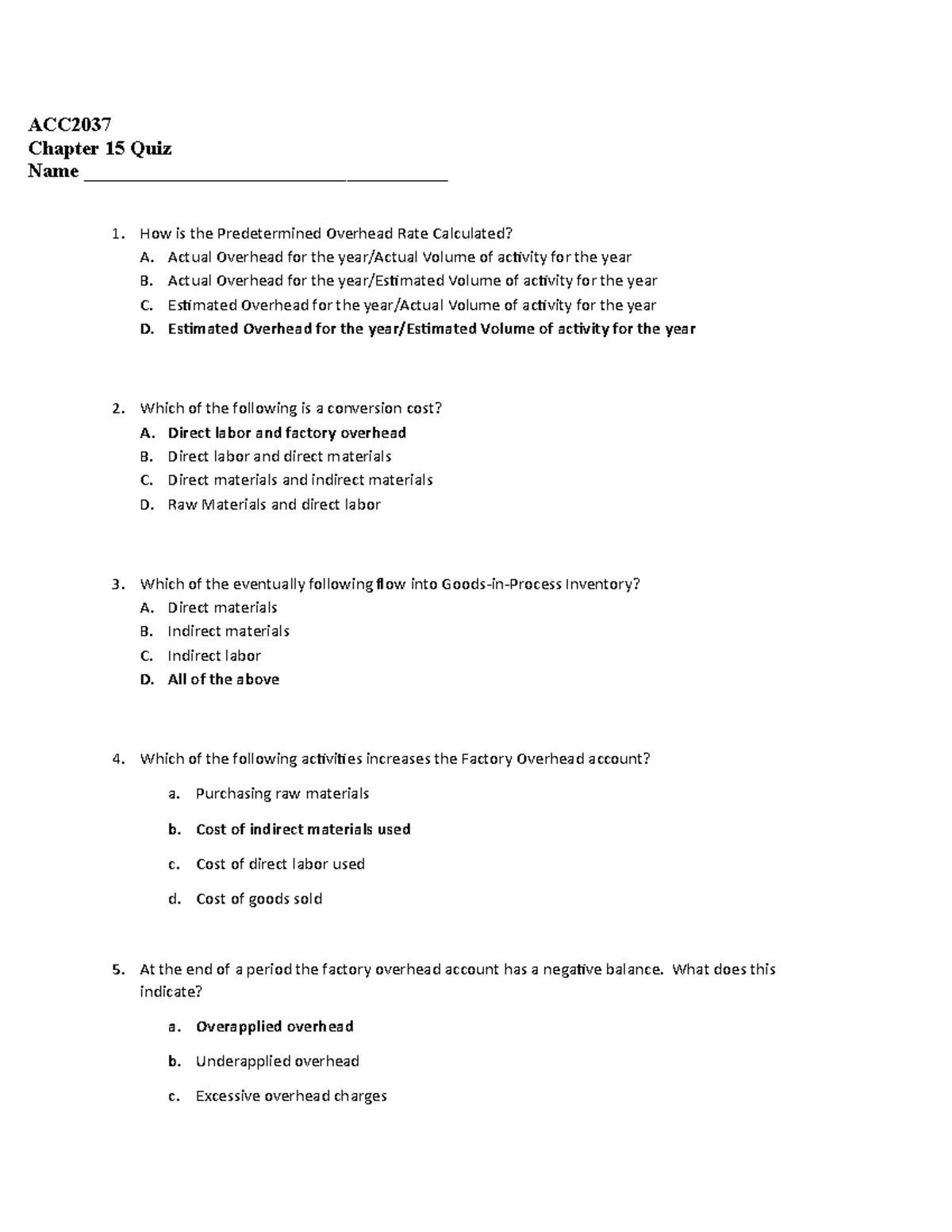 Lab 3 Quiz Solutions ACC2037 Chapter 15 Quiz Name 1 How Is The