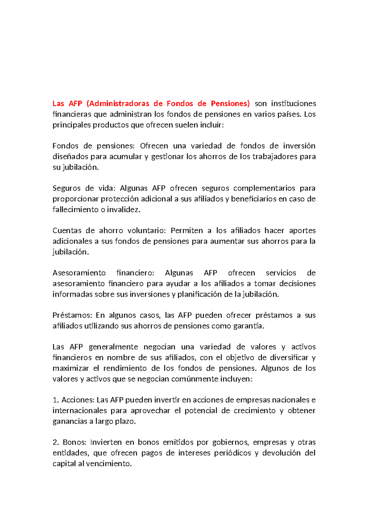 LAS AFP - afp - Las AFP (Administradoras de Fondos de Pensiones) son ...