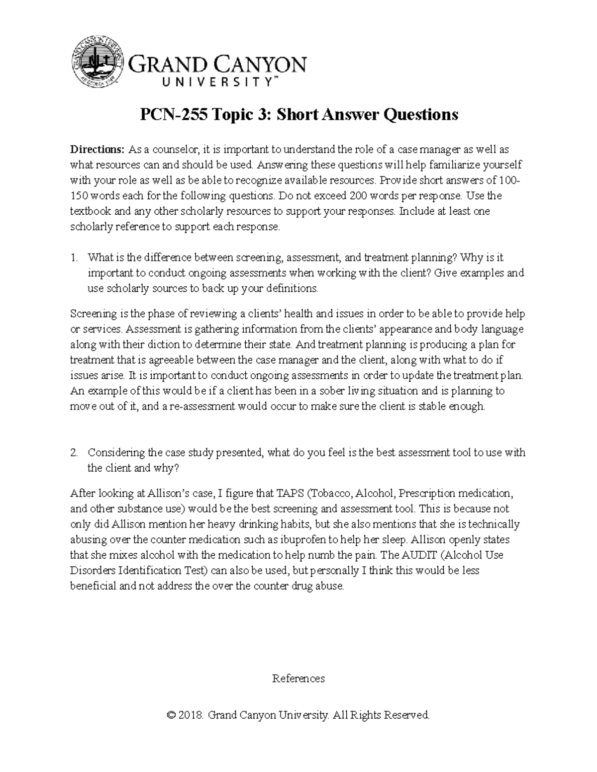 PCN255 Topic Three Short Answer Questions PCN255 Topic 3 Short