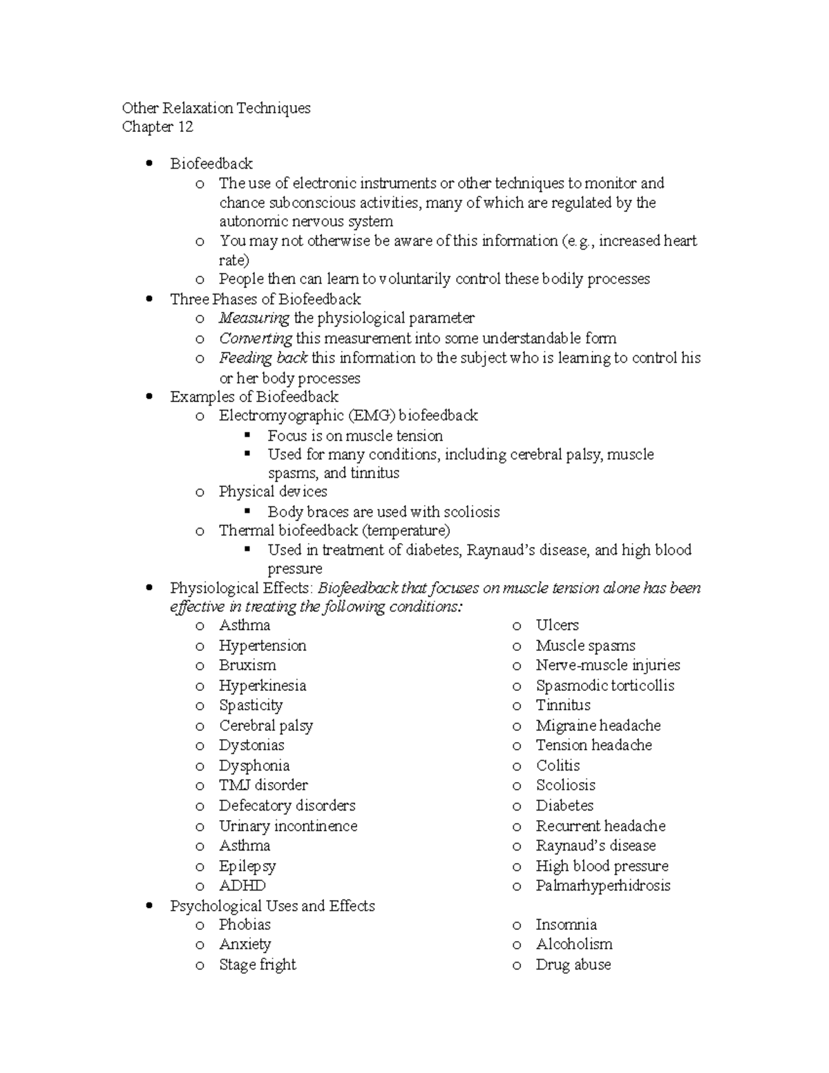 Other Relaxation Techniques Chapter 12 - , Increased Heart Rate) O ...