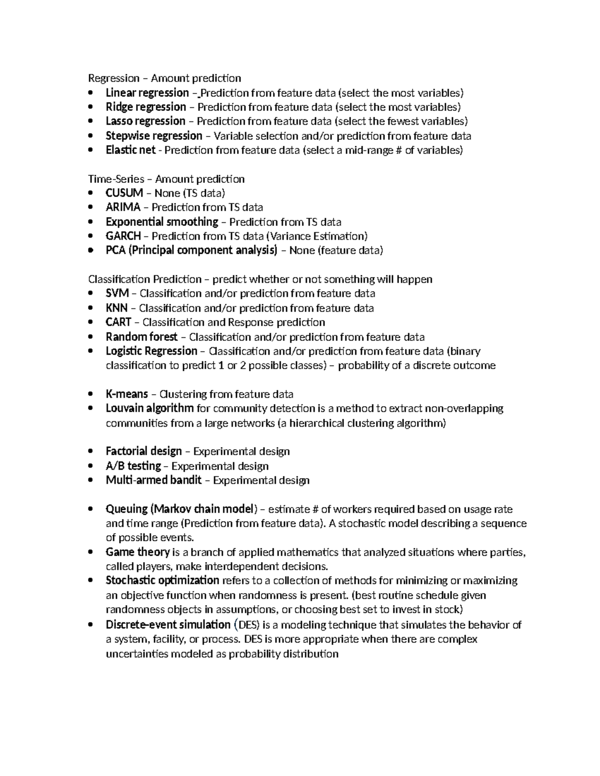 Final Study Guide - Regression – Amount prediction Linear regression ...