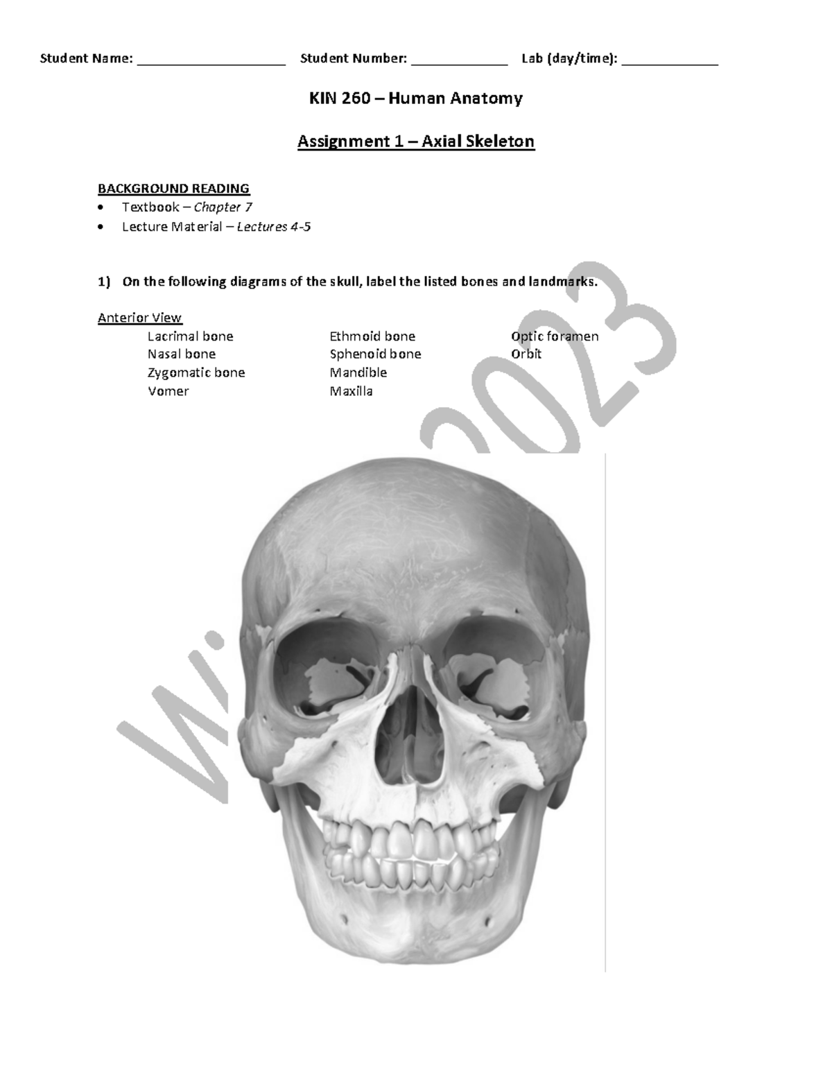 Lab 1 - Assignment - Student Name: ____________________ Student Number ...