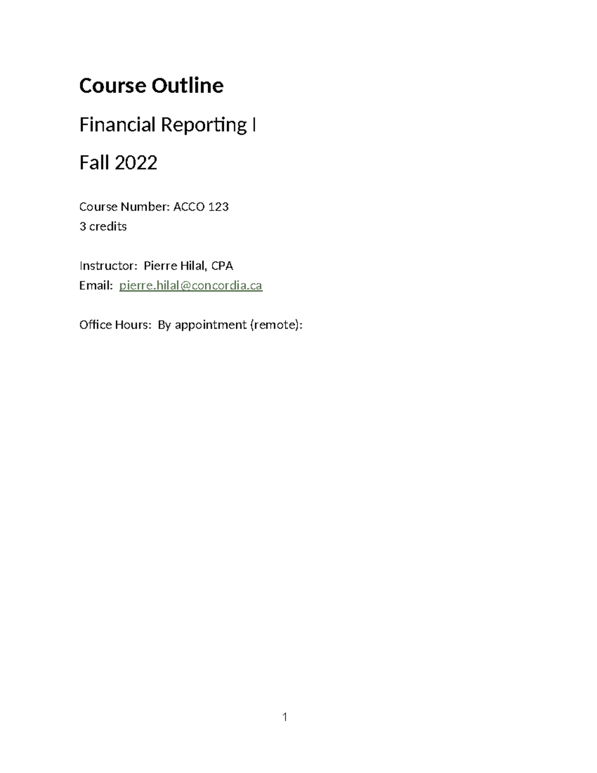 ACCO 310 - Outline - Fall 2022 - Course Outline Financial Reporting I ...