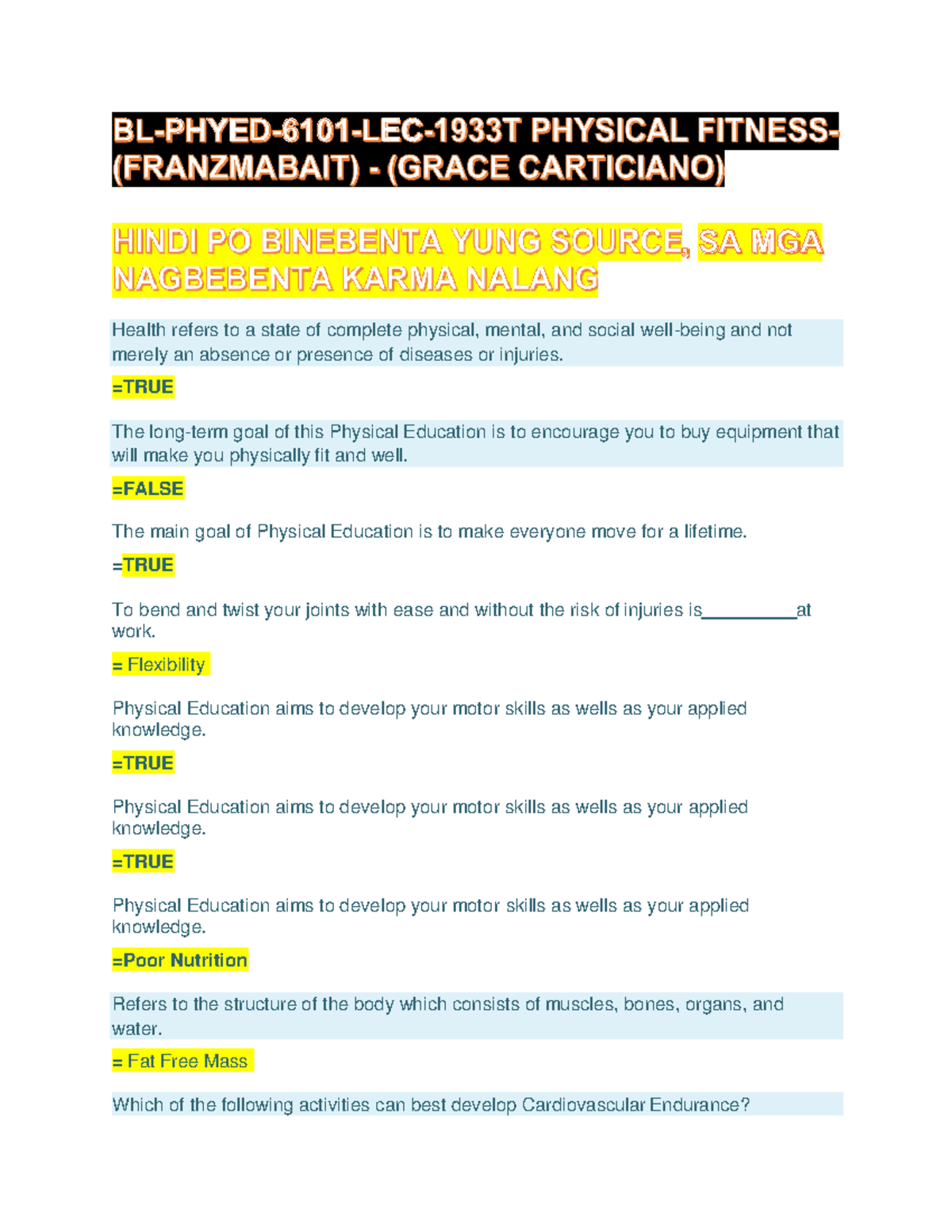 Which Of The Following Statements About Physical Fitness Is True Pdfcoffee.com 1physical-fitness-prelims-finalspdf-pdf-free