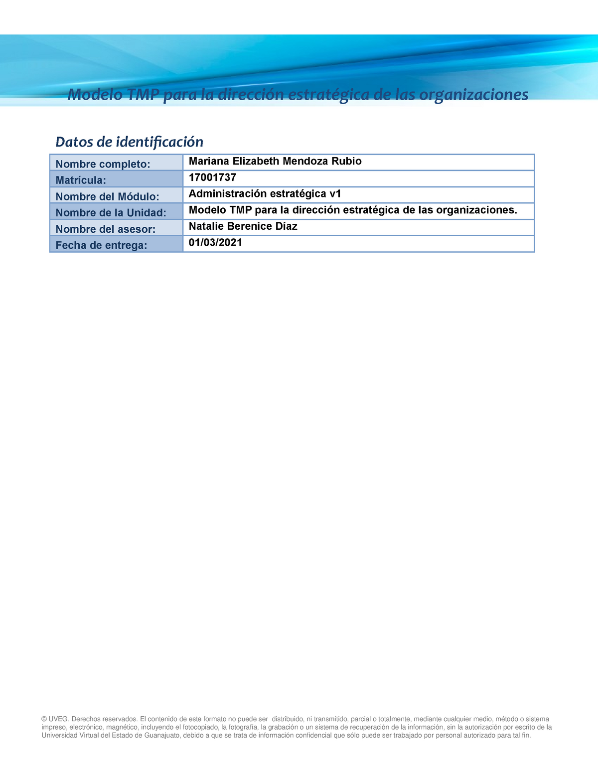 Modelo TMP para empresas - Modelo TMP para la dirección estratégica de las  organizaciones Datos de - Studocu