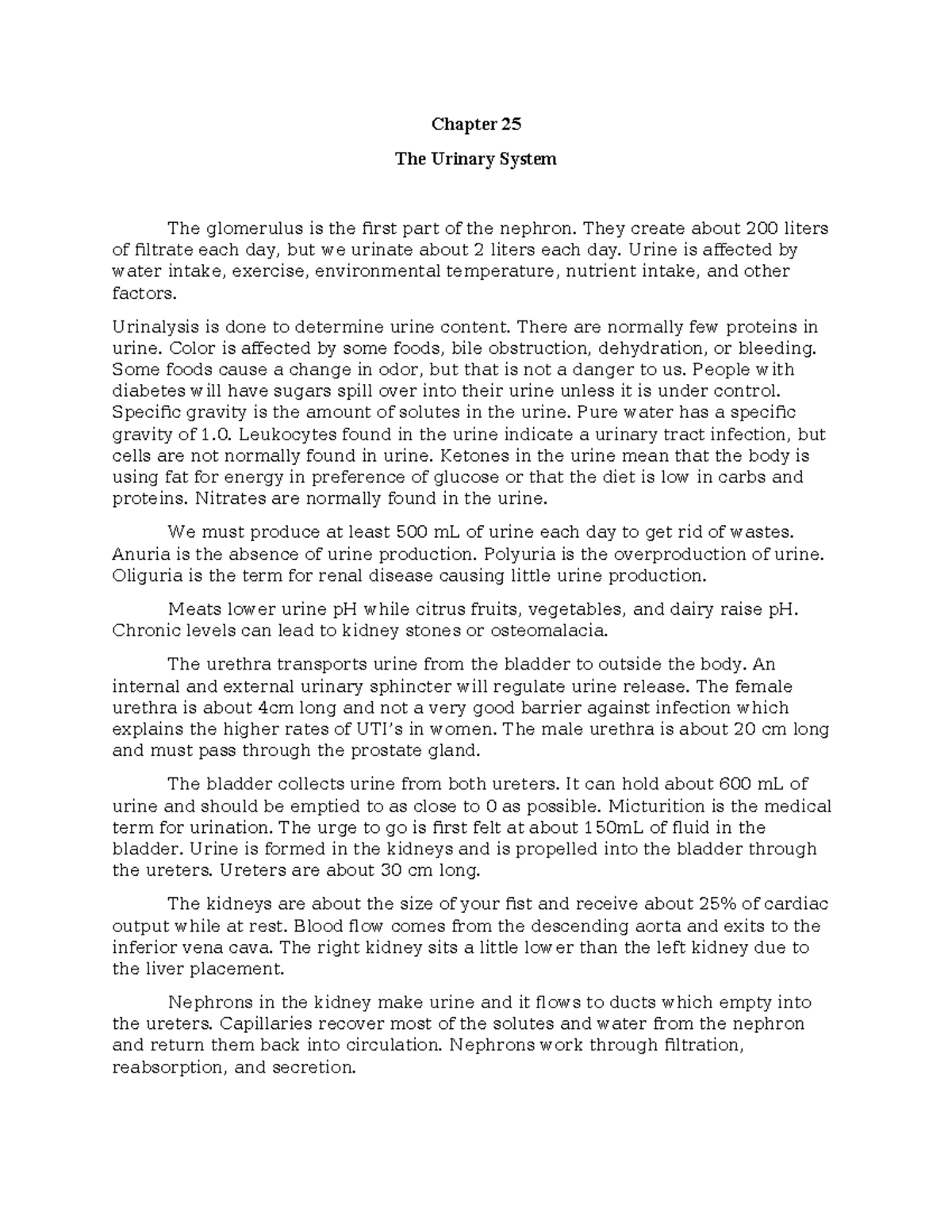 Study Guide Test 4 - Chp.22.25.26 - Chapter 25 The Urinary System The ...