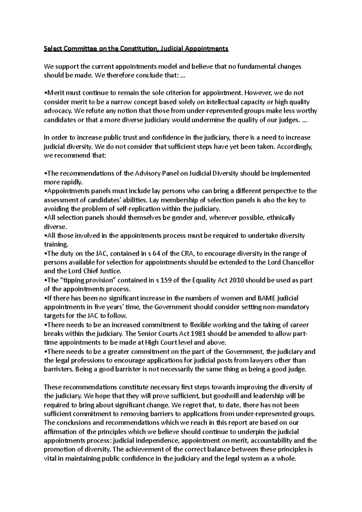 Select Committee on the Constitution, Judicial Appointments We