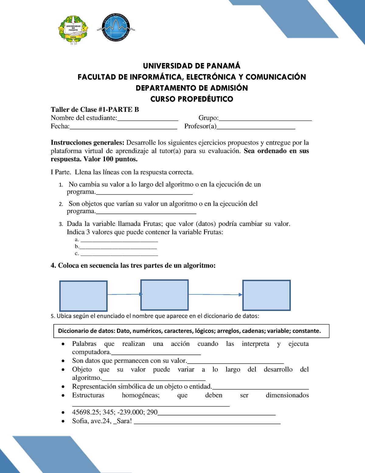 Taller Pr Ctico Tema Parte B Practica Coloca La Palabra Correcta En La L Nea Utiliza El