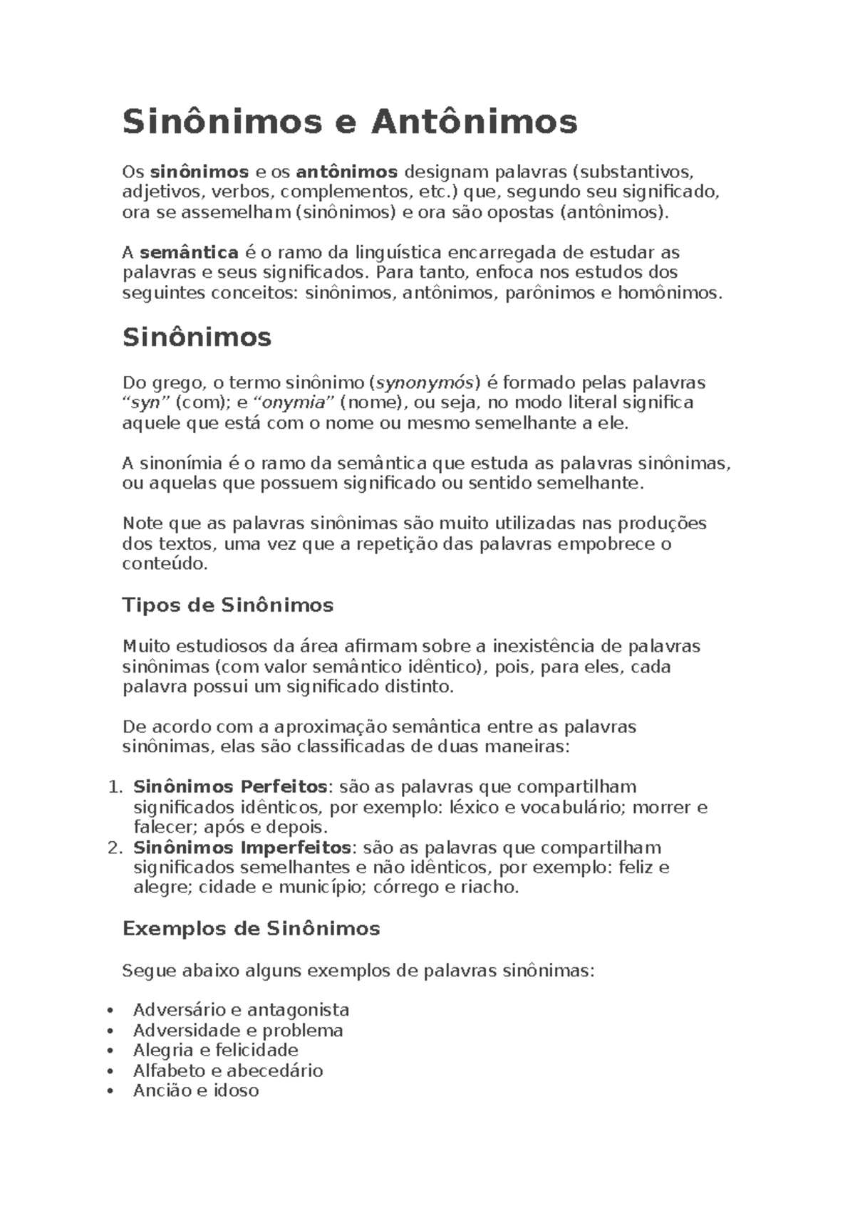 Exemplo De Sinônimos E Antônimos - BINKEDU
