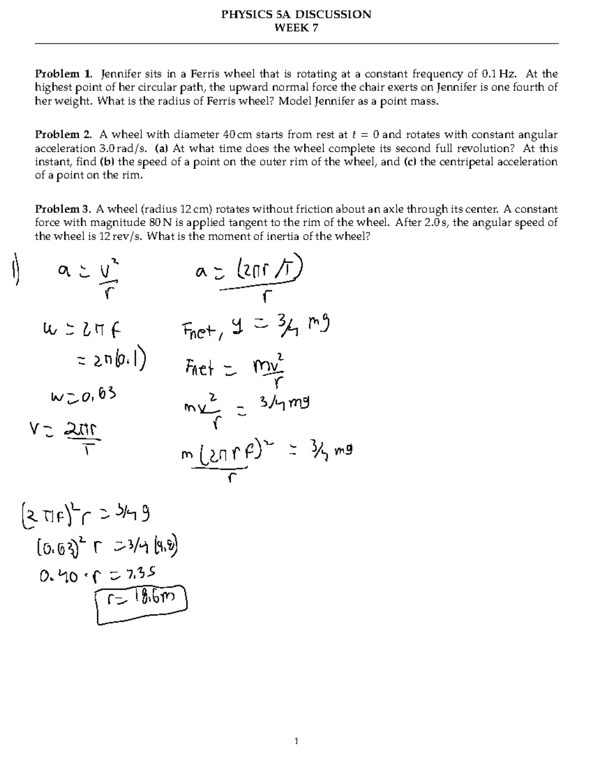 5a-discussion-w7 - discussion worksheet - PHYSICS 5A DISCUSSION WEEK 7 ...
