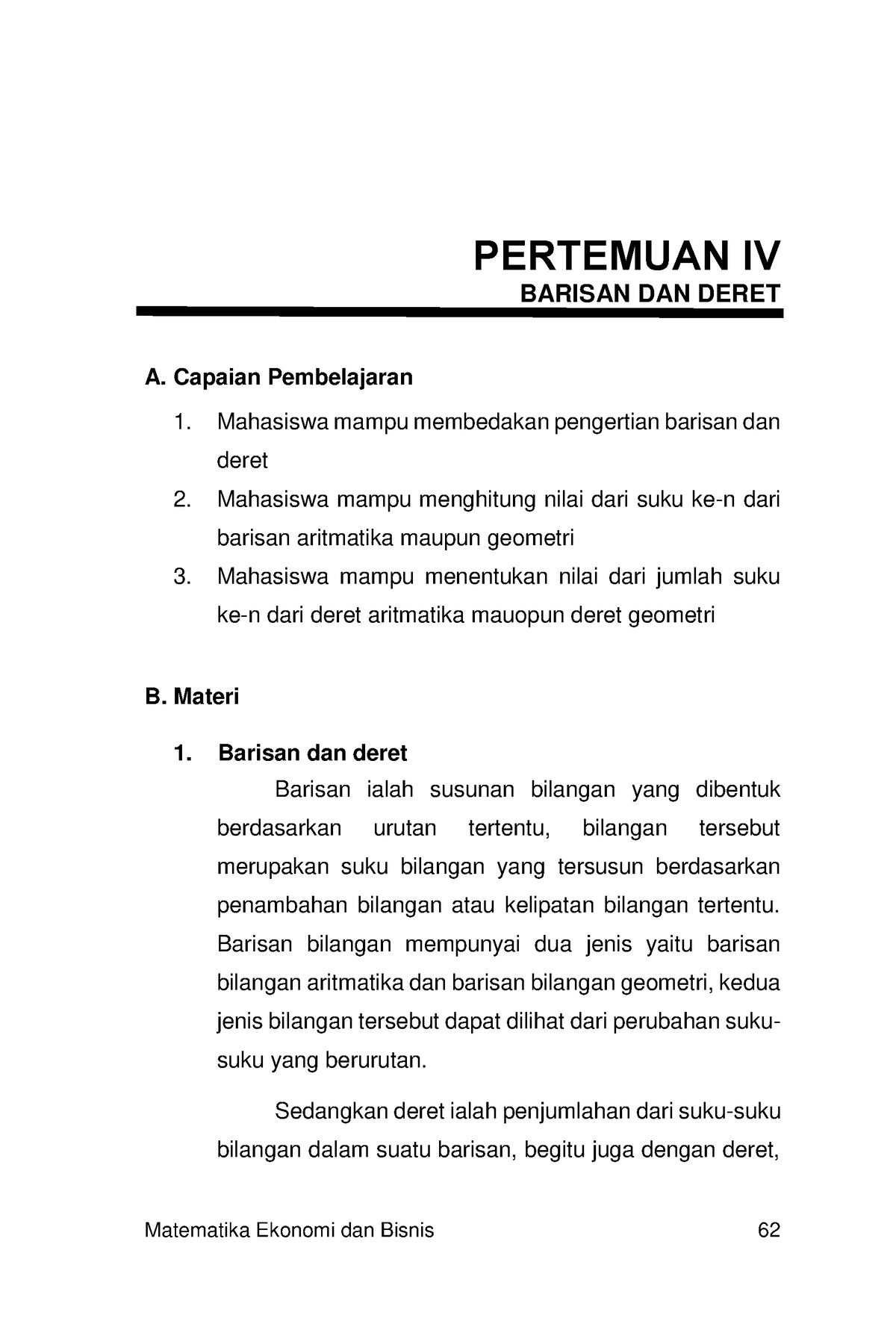 22FEB0043 Matematika Ekonomi DAN Bisnis Part4 - PERTEMUAN IV BARISAN ...