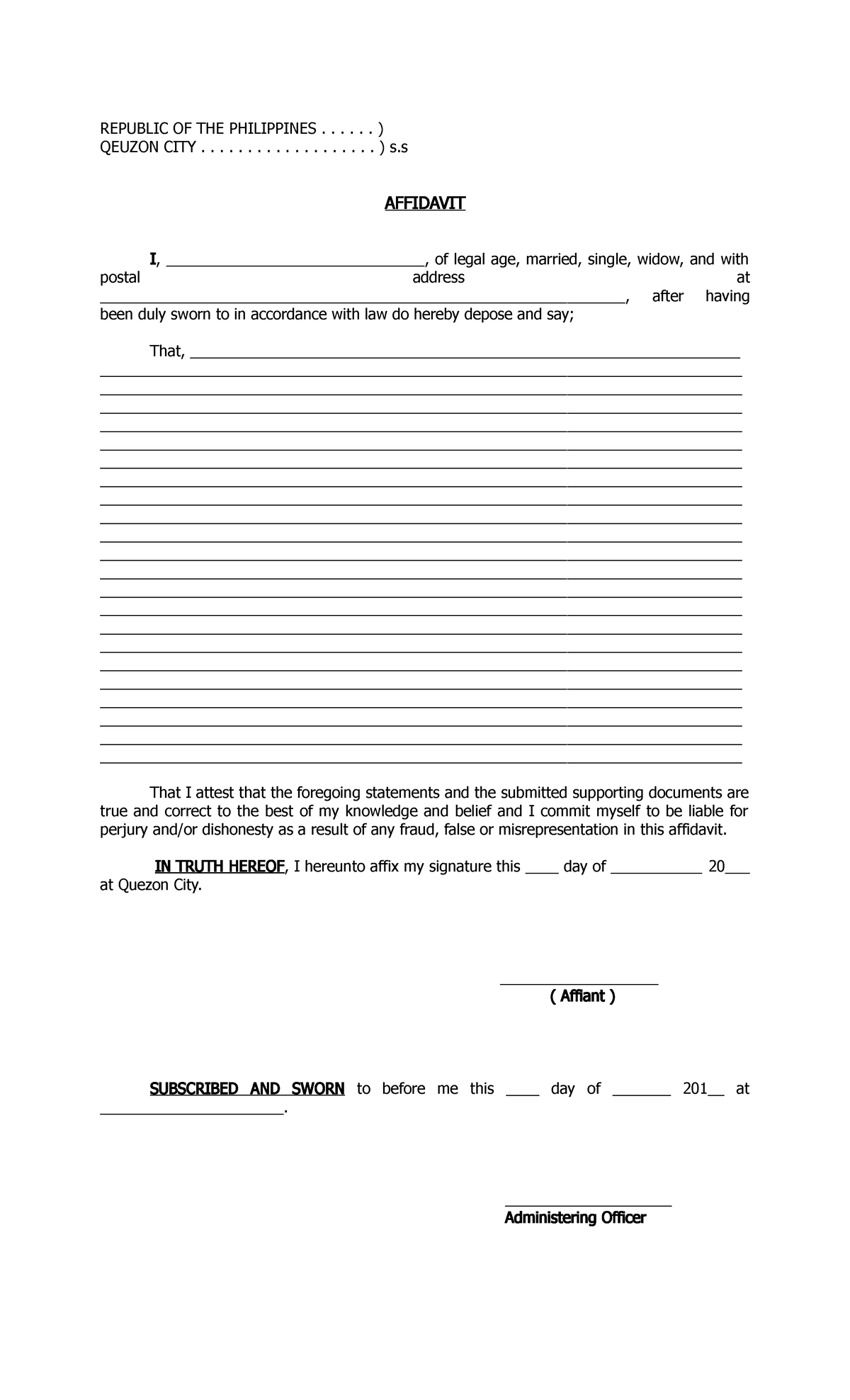 Complaint Affidavit - Legal Forms - REPUBLIC OF THE PHILIPPINES ...