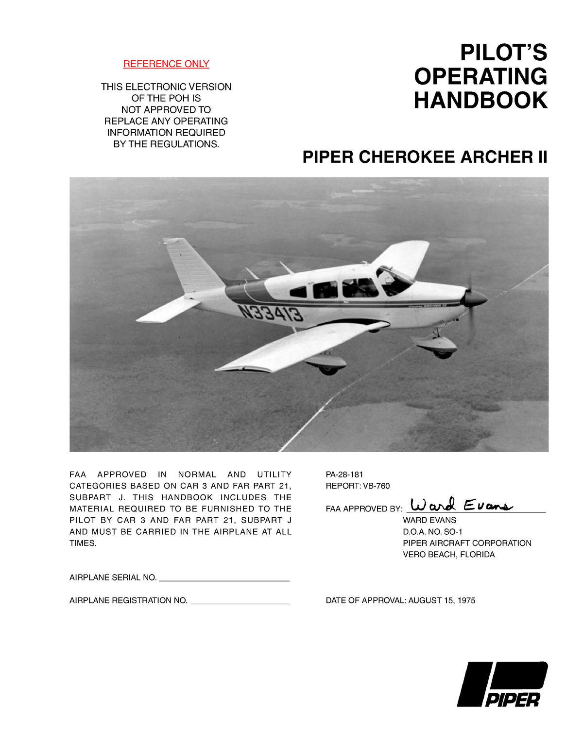 PA 28 181 Archer II PILOT S OPERATING HANDBOOK PIPER CHEROKEE