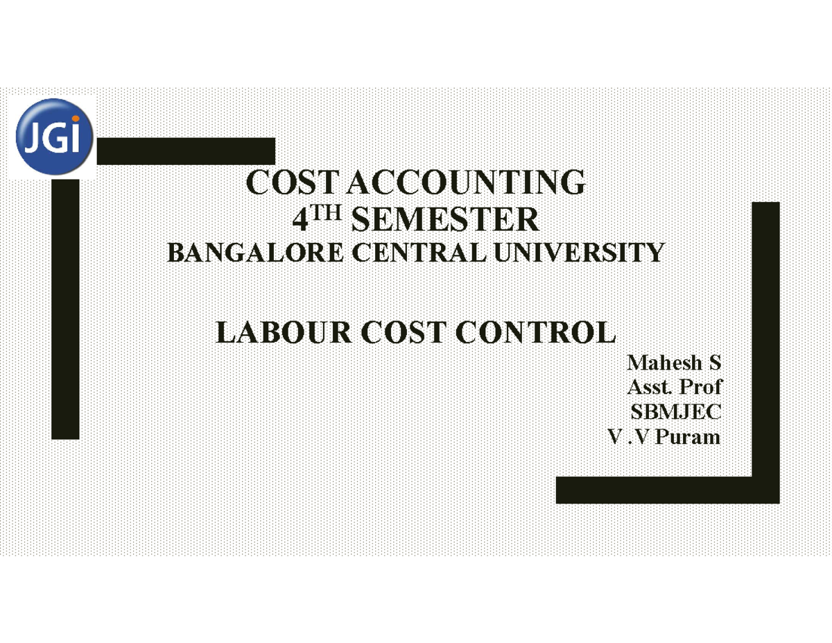 CostaccountingLabourCost COST ACCOUNTING 4 TH SEMESTER BANGALORE