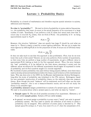 315-Lec2 - Lecture Notes 2 - IEMS 315: Stochastic Models And Simulation ...