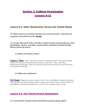 C963 Section 3 Less 1-3 - Section 3: Political Participation Lesson 1 ...