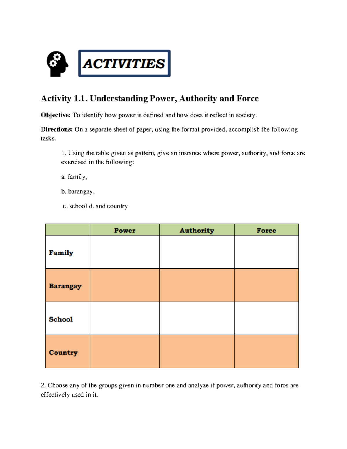 Activity 1.1. Understanding Power, Authority and Force - Activity 1 ...