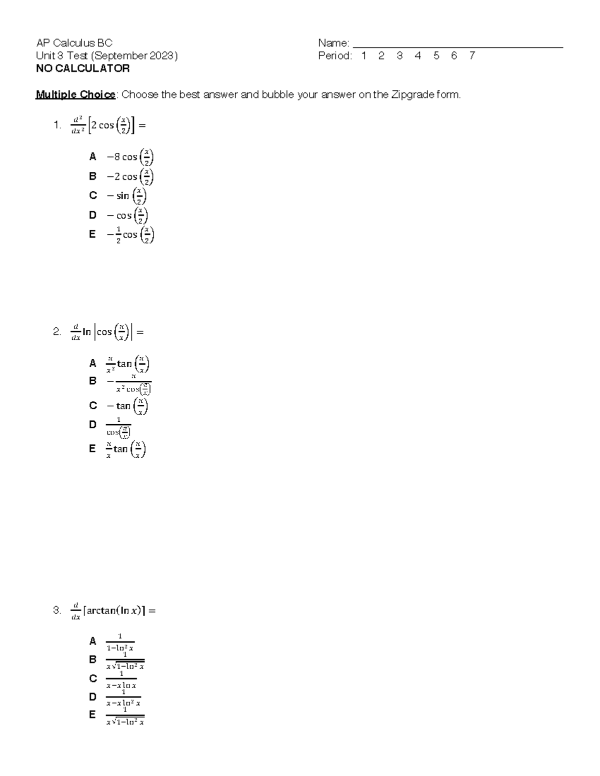 23-24+Unit+3+Test+VB,+print+version - AP Calculus BC Name