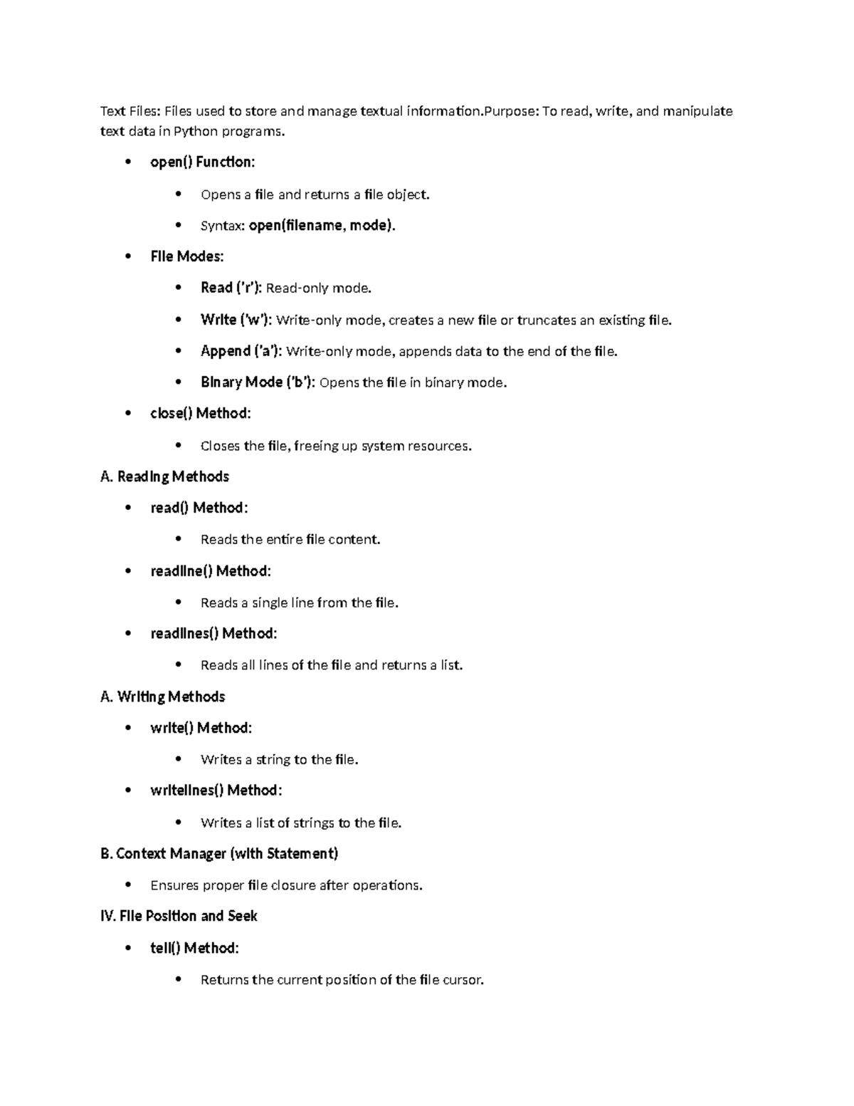 Text Files - This is a study guide for the test - Text Files: Files ...