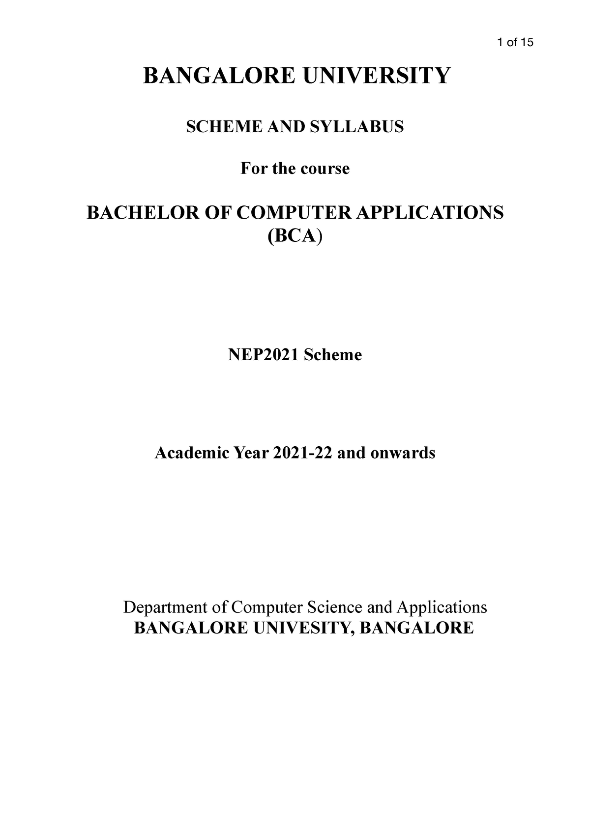 Nep Ug Syllabus Bca 18102021 Bangalore University Scheme And Syllabus For The Course Bachelor 8180