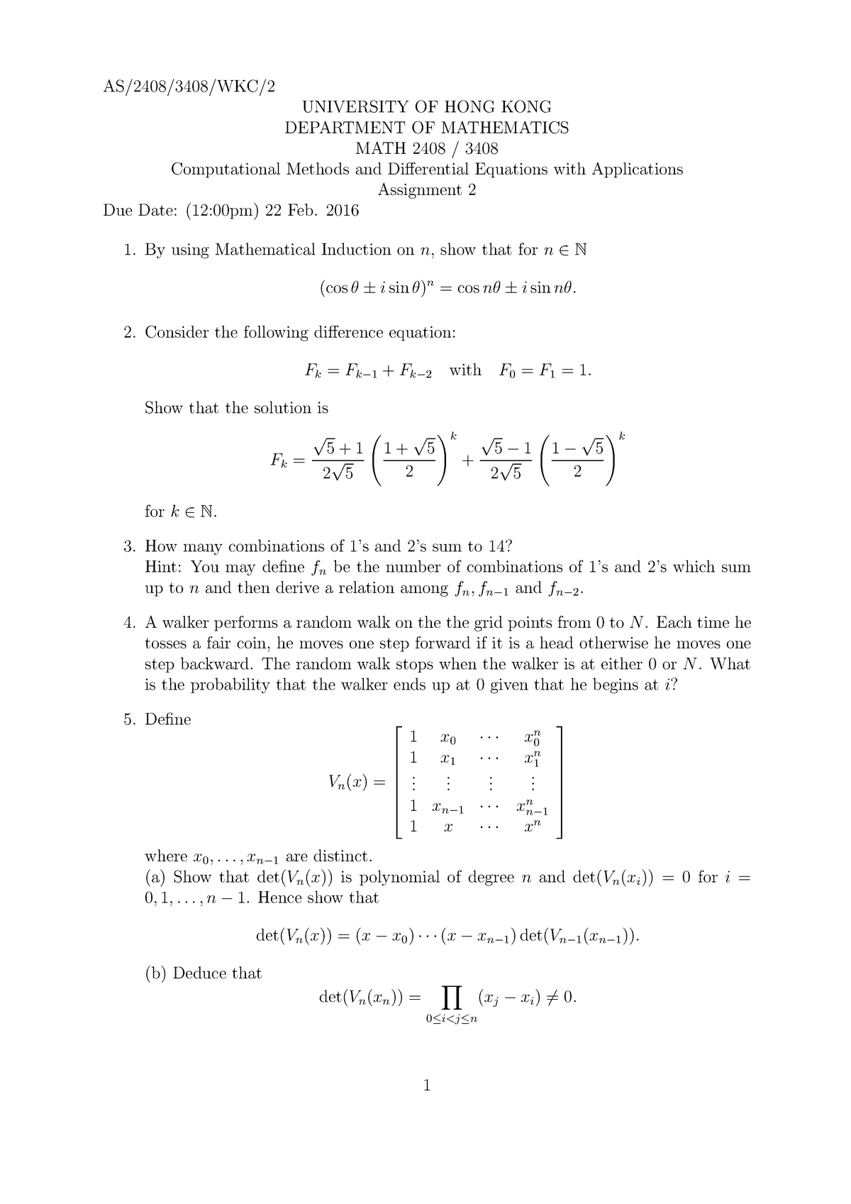 Cass2 As2 As 2408 3408 Wkc University Of Hong Kong Department Of Mathematics Math 2408 3408 Computational Methods And Differential Equations With Studocu