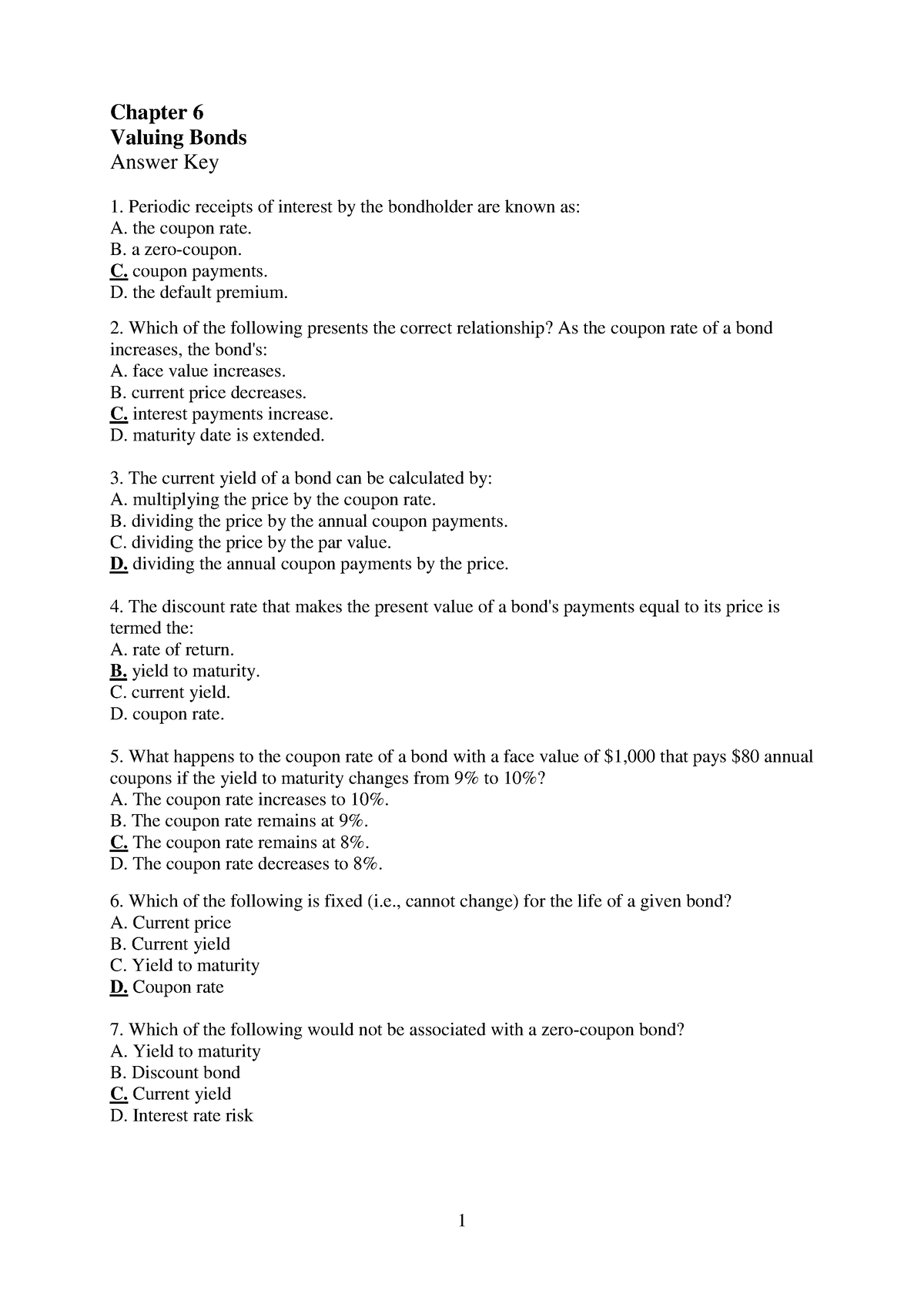 Chapter 6 Practice Problems Solutions - Chapter 6 Valuing Bonds Answer ...