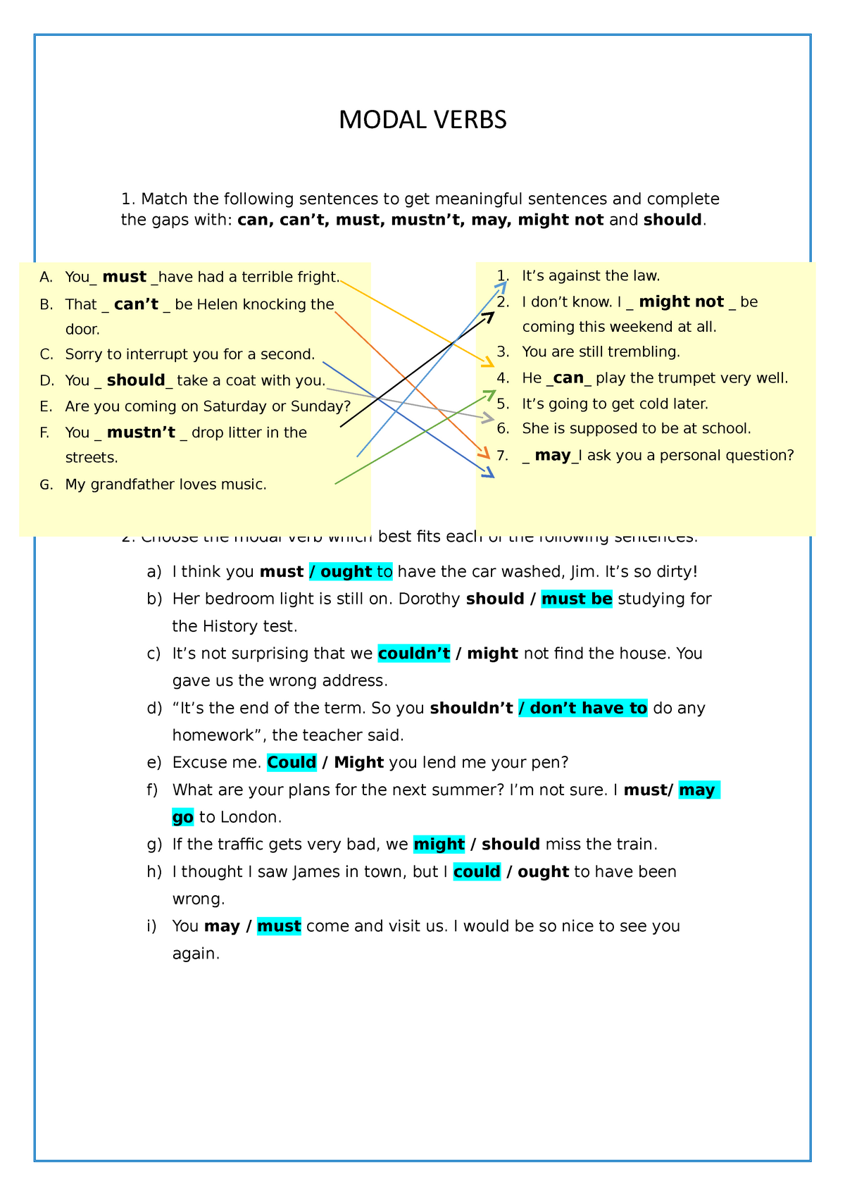 Modal Verbs I Of The Class Number Five Introduce Of Management Studocu