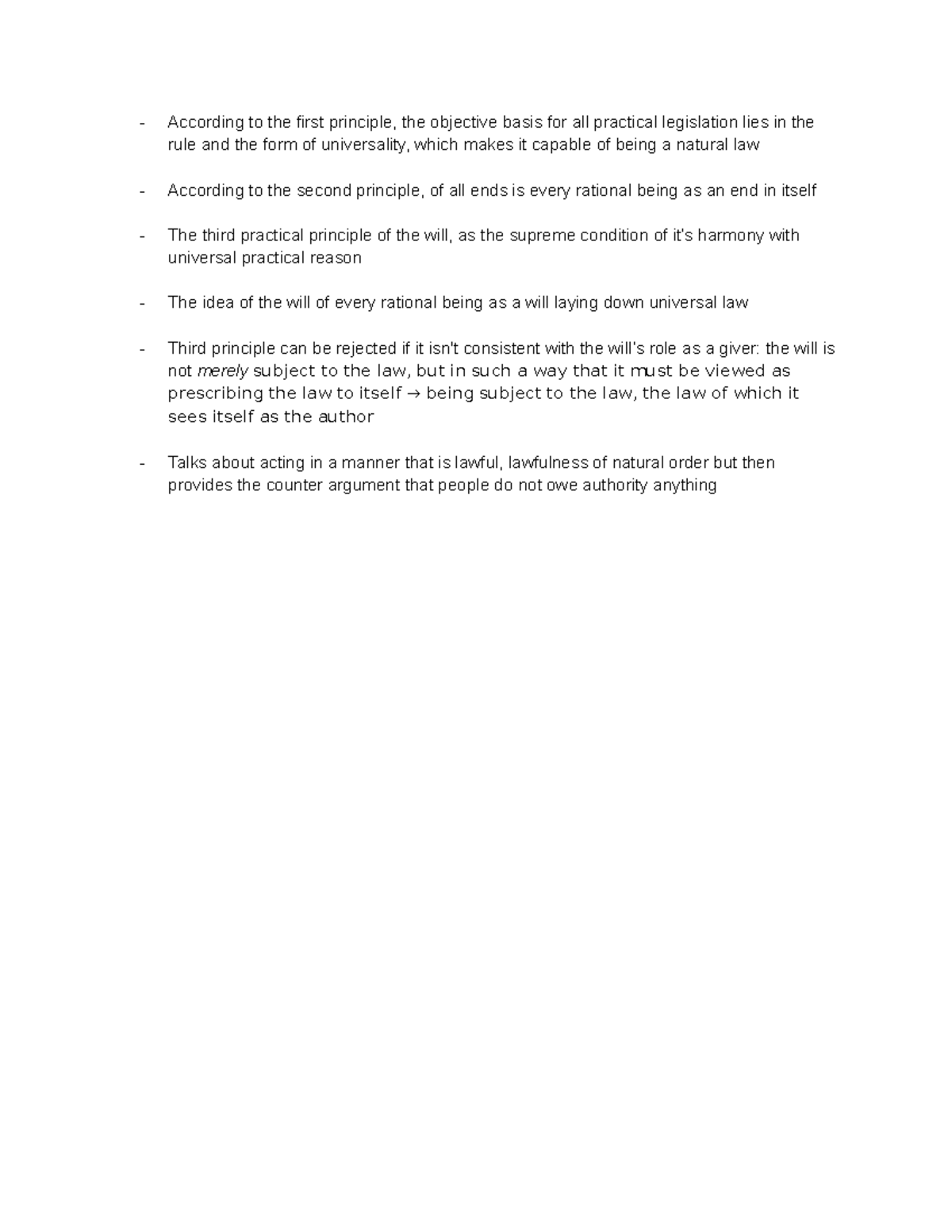 Kant notes group According to the first principle, the objective