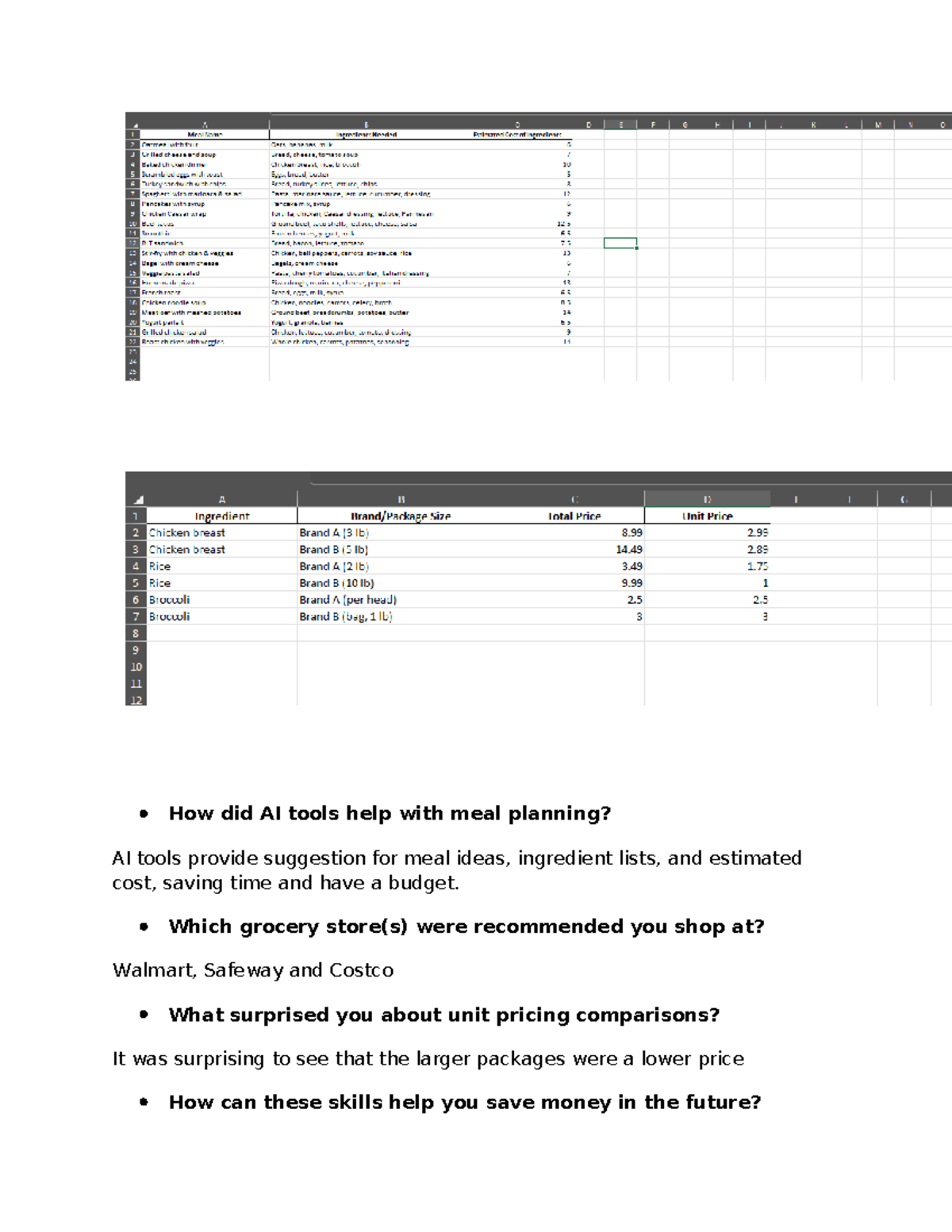 Smart Meal Planning and Unit Pricing - How did AI tools help with meal ...