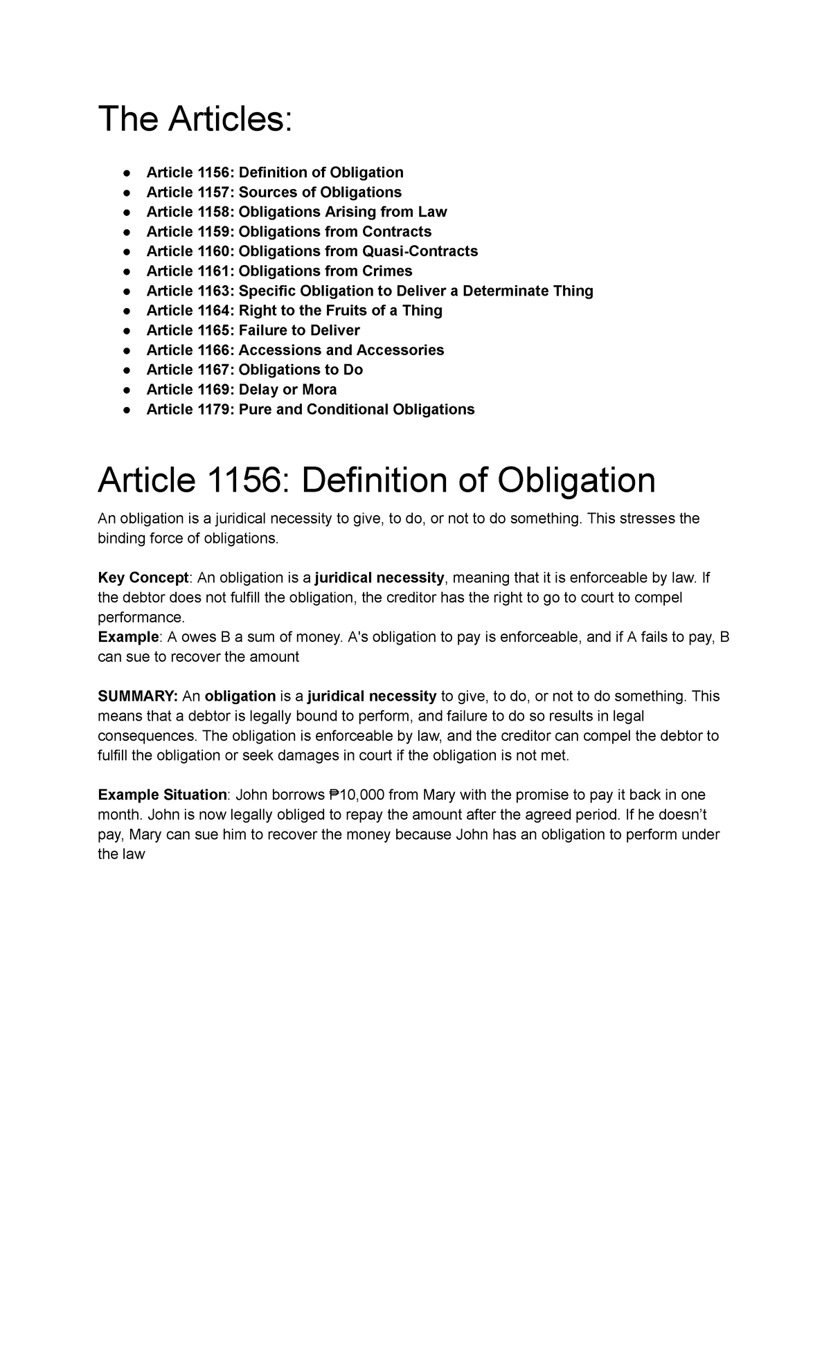 Quick Reviewer (Obli Con) The Articles Article 1156 Definition of
