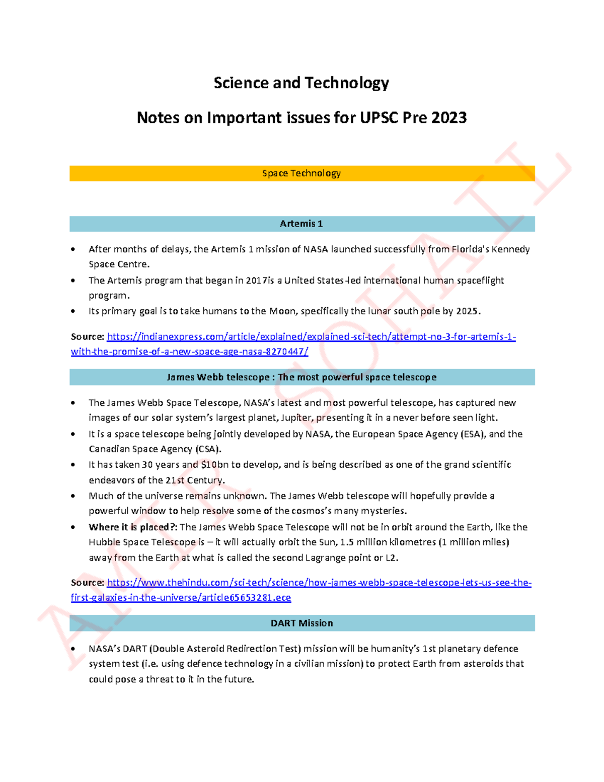 Science and tech imp notes for upsc pre 2023 Science and Technology