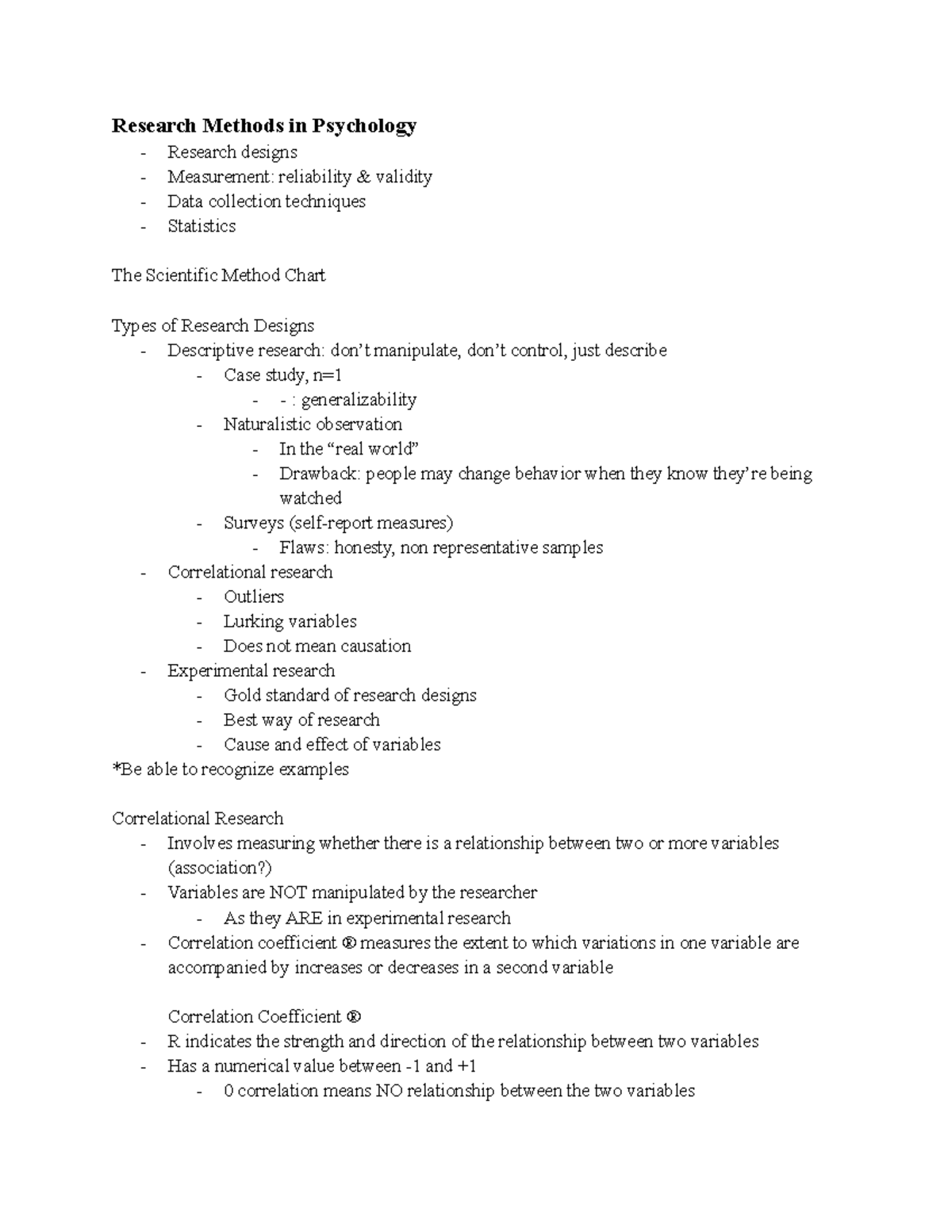 Psychology Notes - Research Methods in Psychology Research designs ...