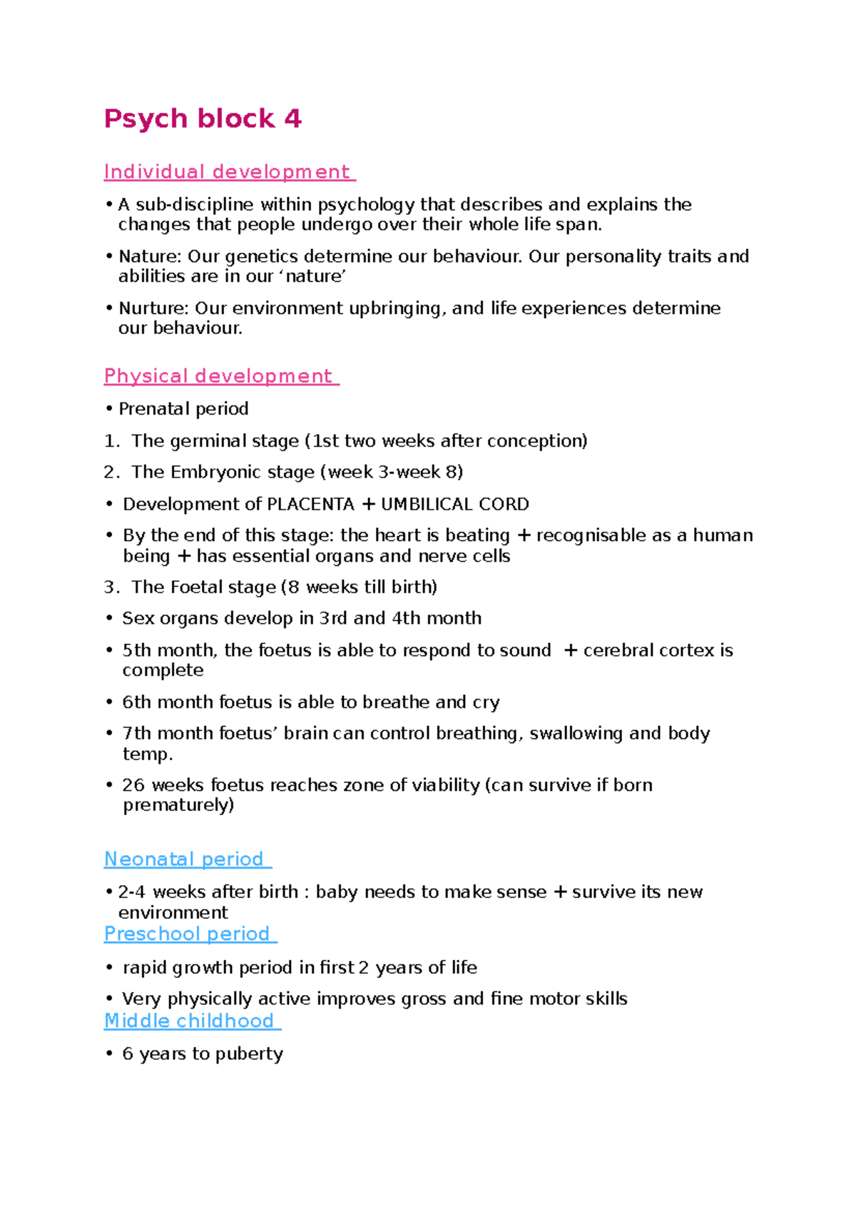 Notes - development psychology - Psych block 4 Individual development A ...