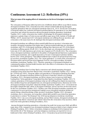 Aboriginal Australians Final Reflection 1 - Reflection 1. ID ...