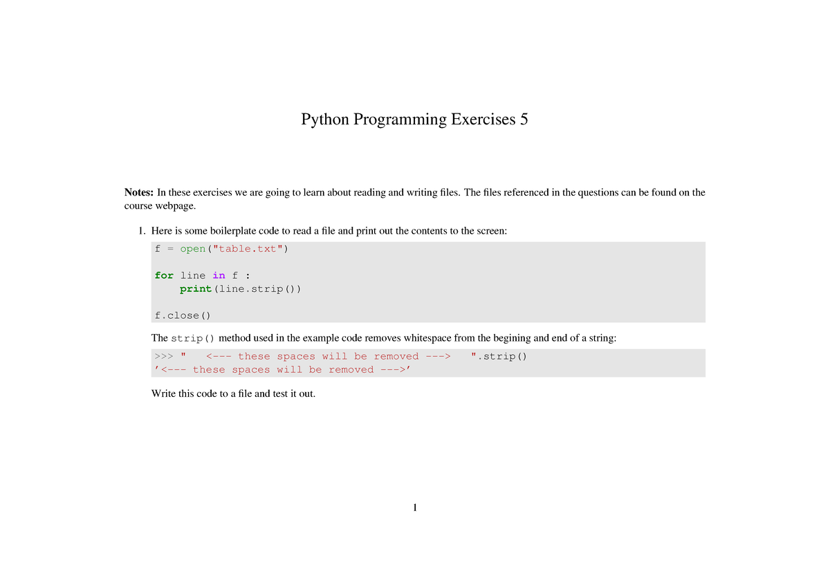 Exercises 5 - Python Programming Exercises 5 Notes: In These Exercises ...